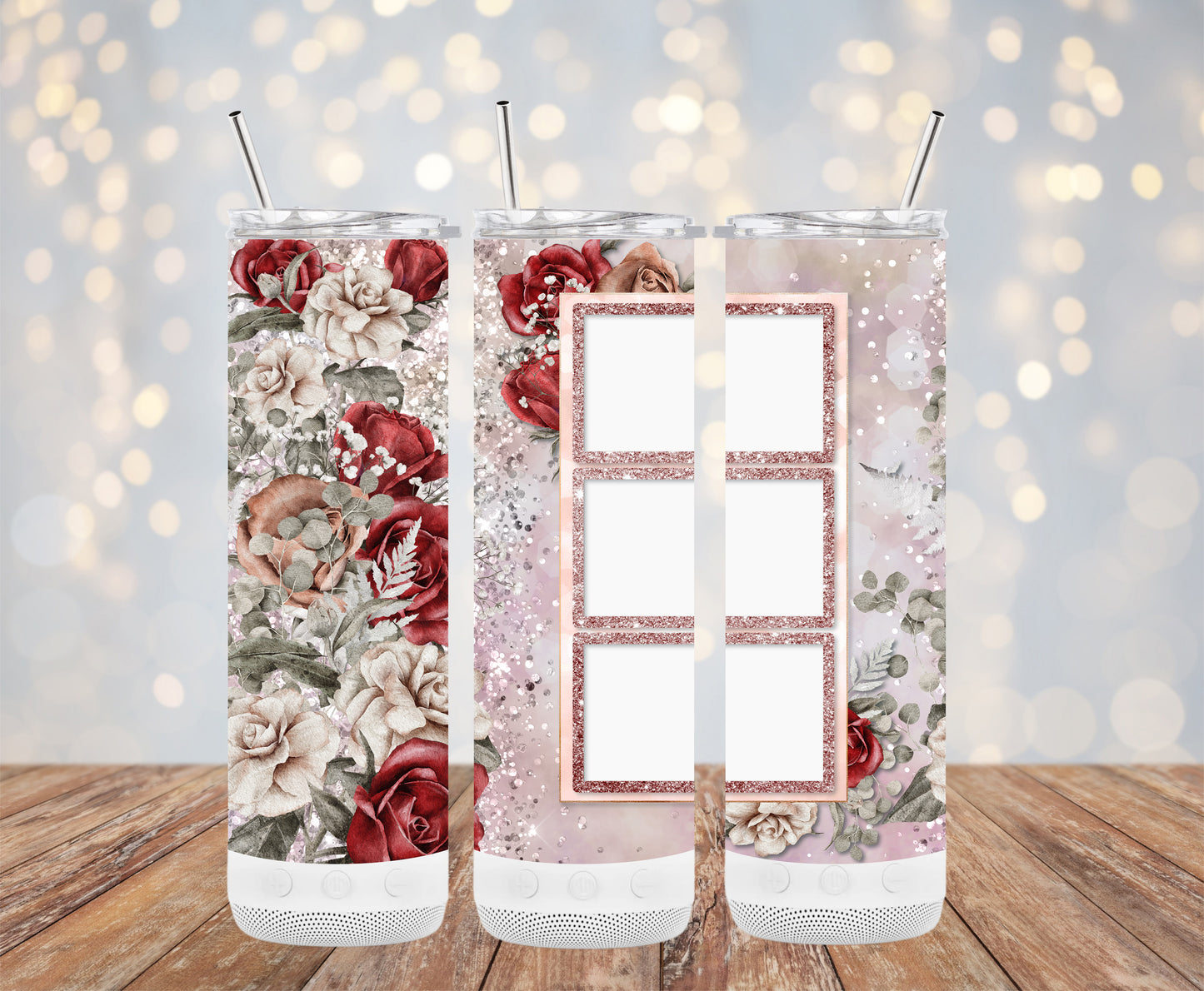 Photo Frame Floral Glitter Tumbler