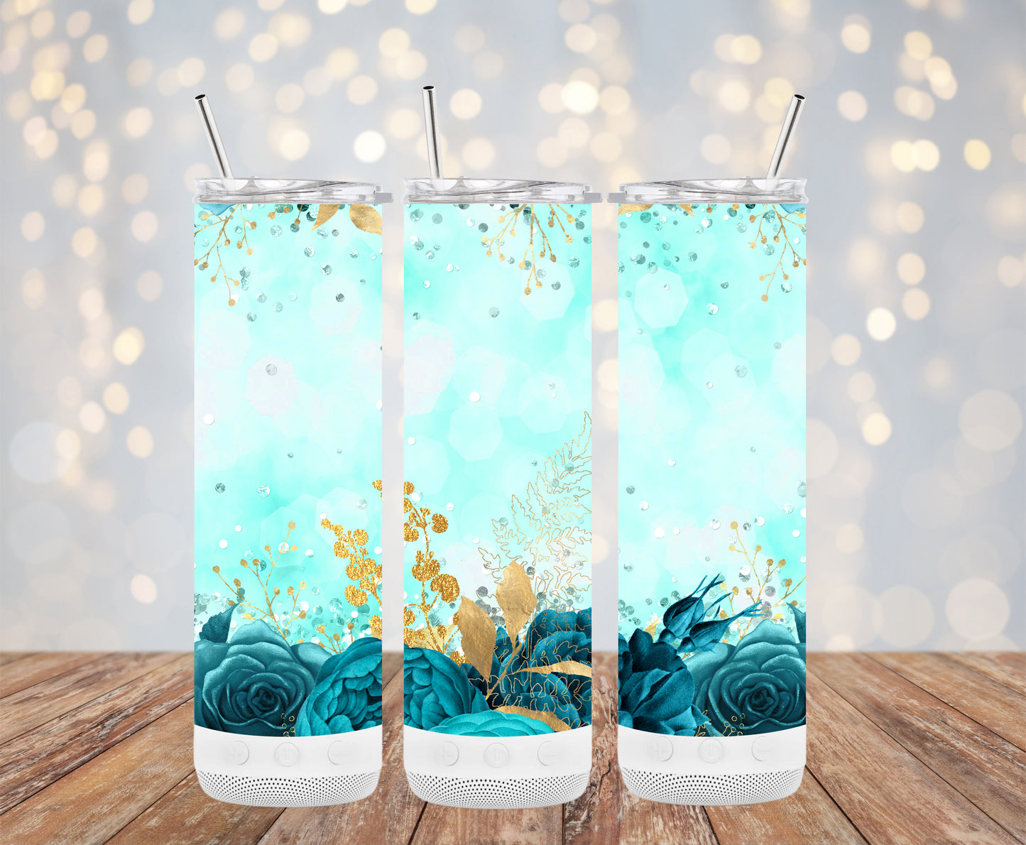 Turquoise Floral Glitter Tumbler