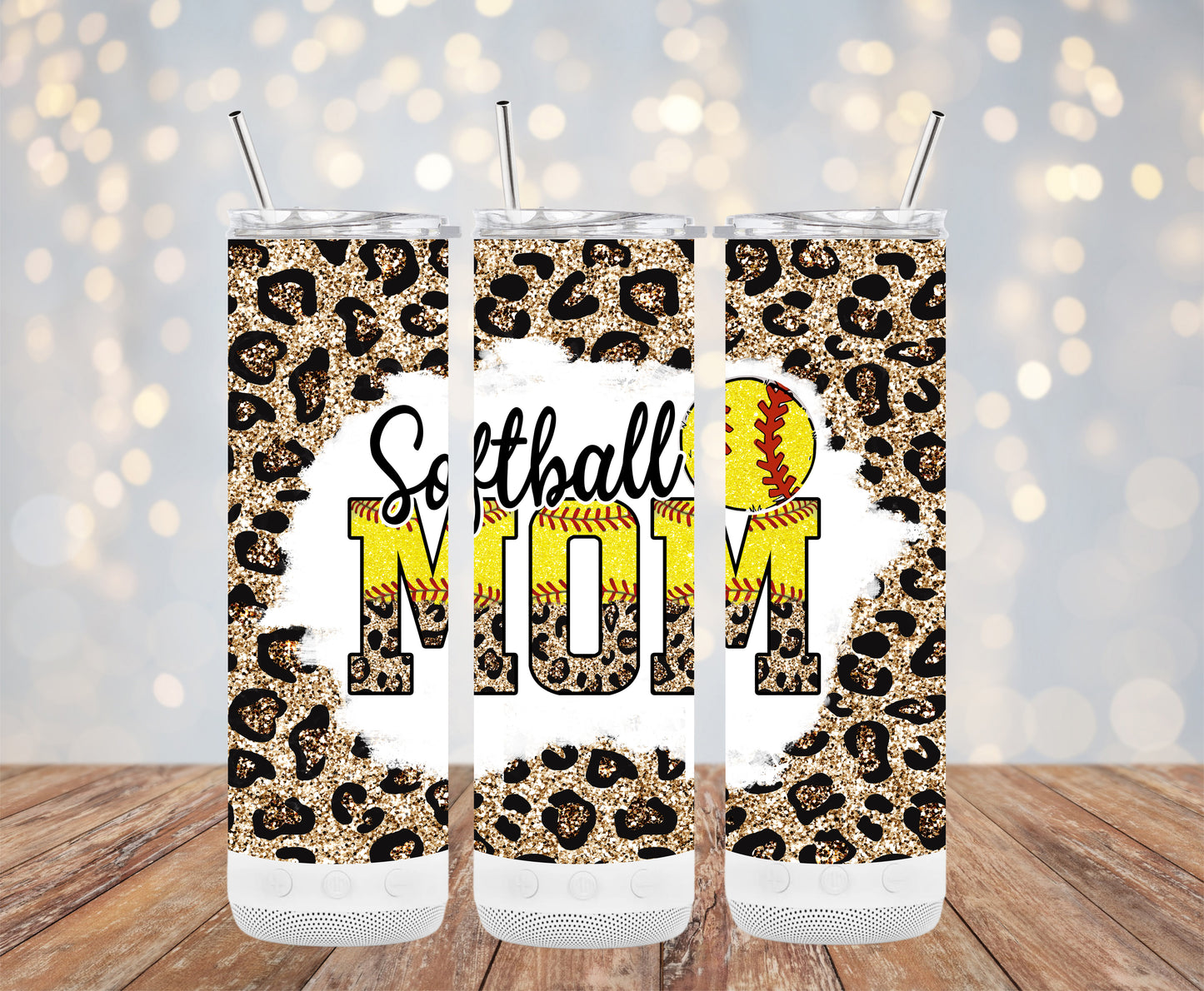 Softball Mom Leopard Gold Glitter Look Tumbler