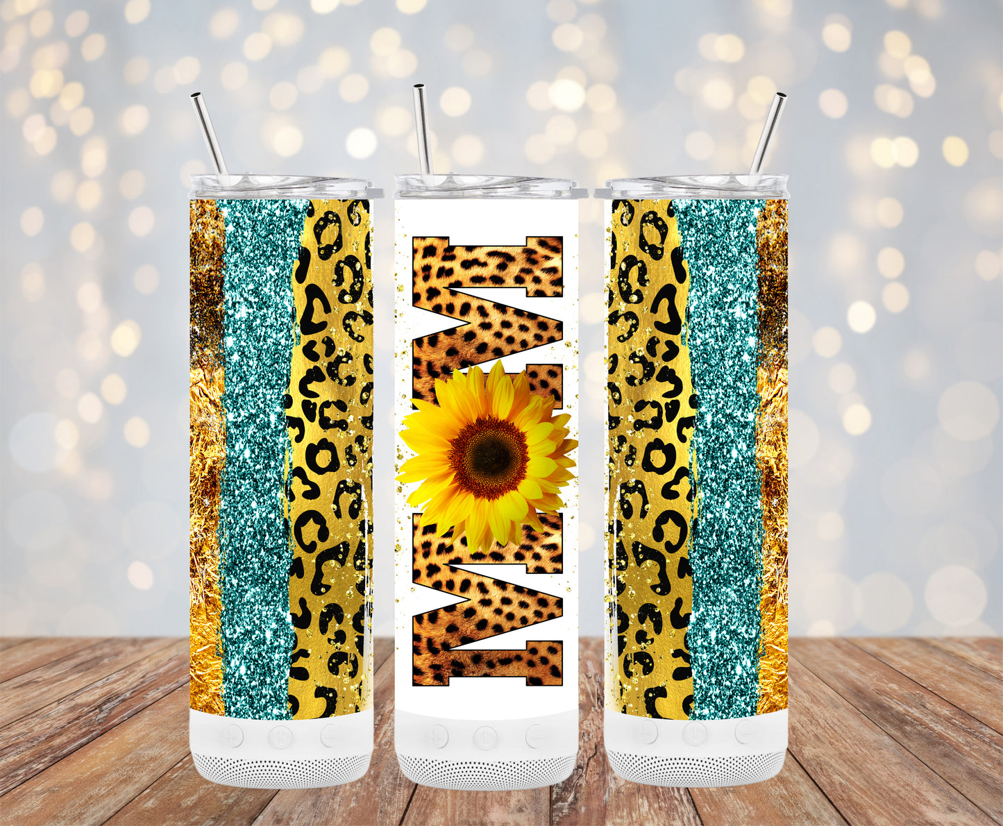 Mom Sunflower Leopard Glitter Look Tumbler