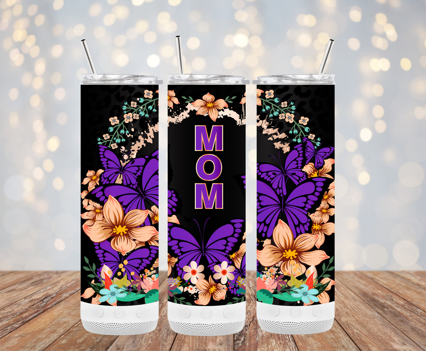 Mom Purple Butterflies & Flowers Tumbler