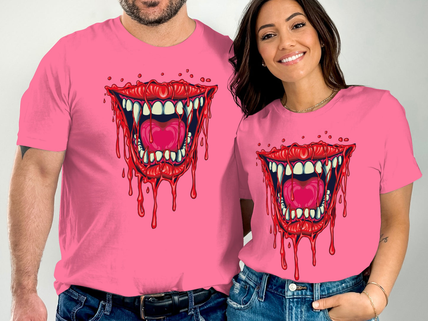 Pink T-Shirt with Dripping Mouth Design Shirt product