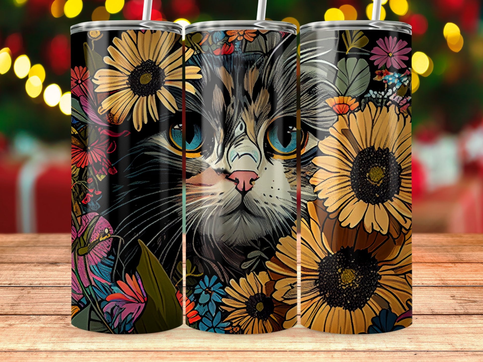 Floral Sunflower Cat Design Tumblers product type