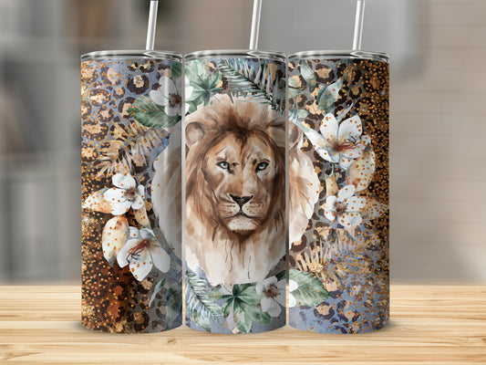 Lion and Floral Artistic Design Tumbler product