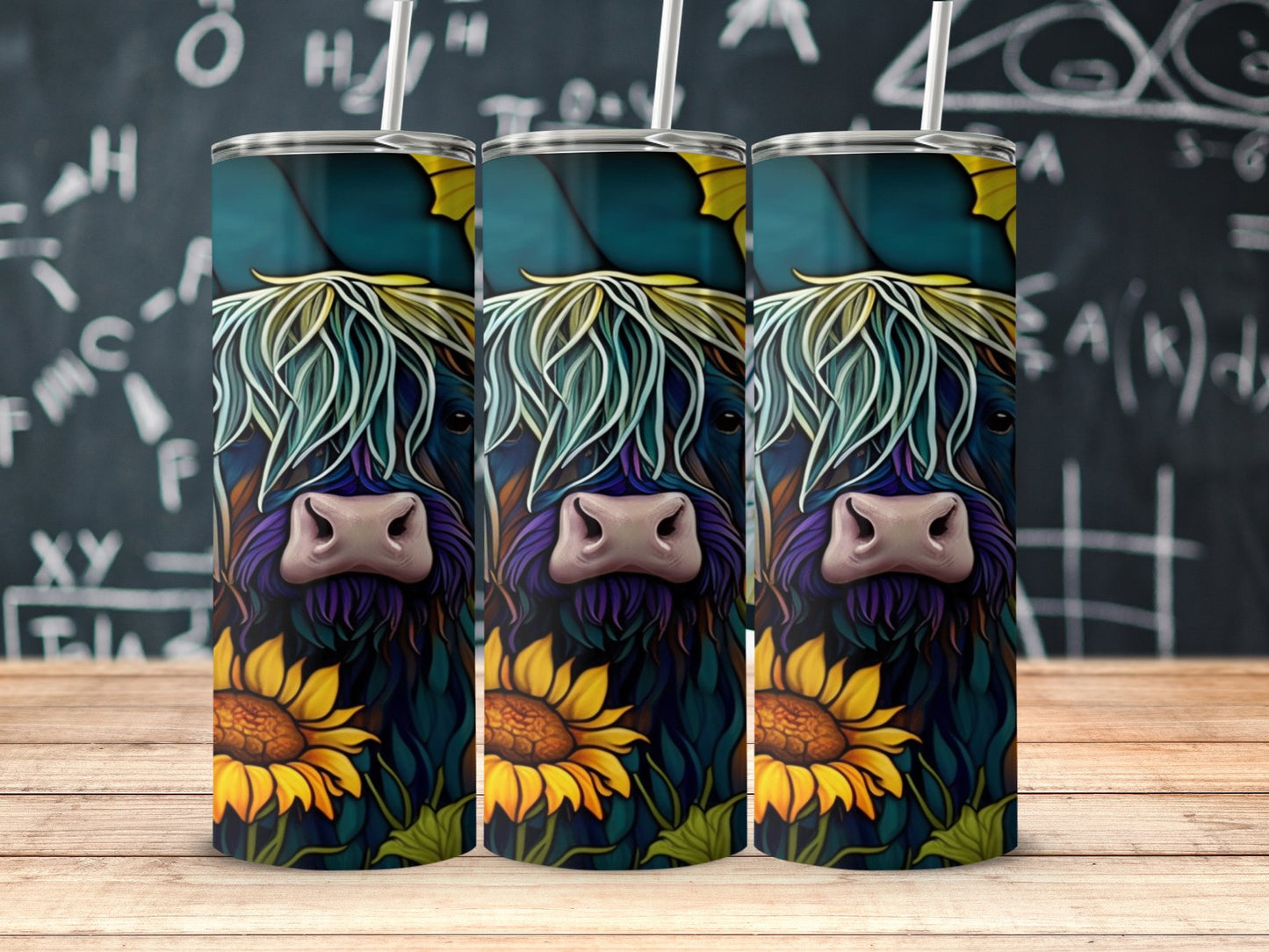 Colorful Highland Cow and Sunflower Tumbler product