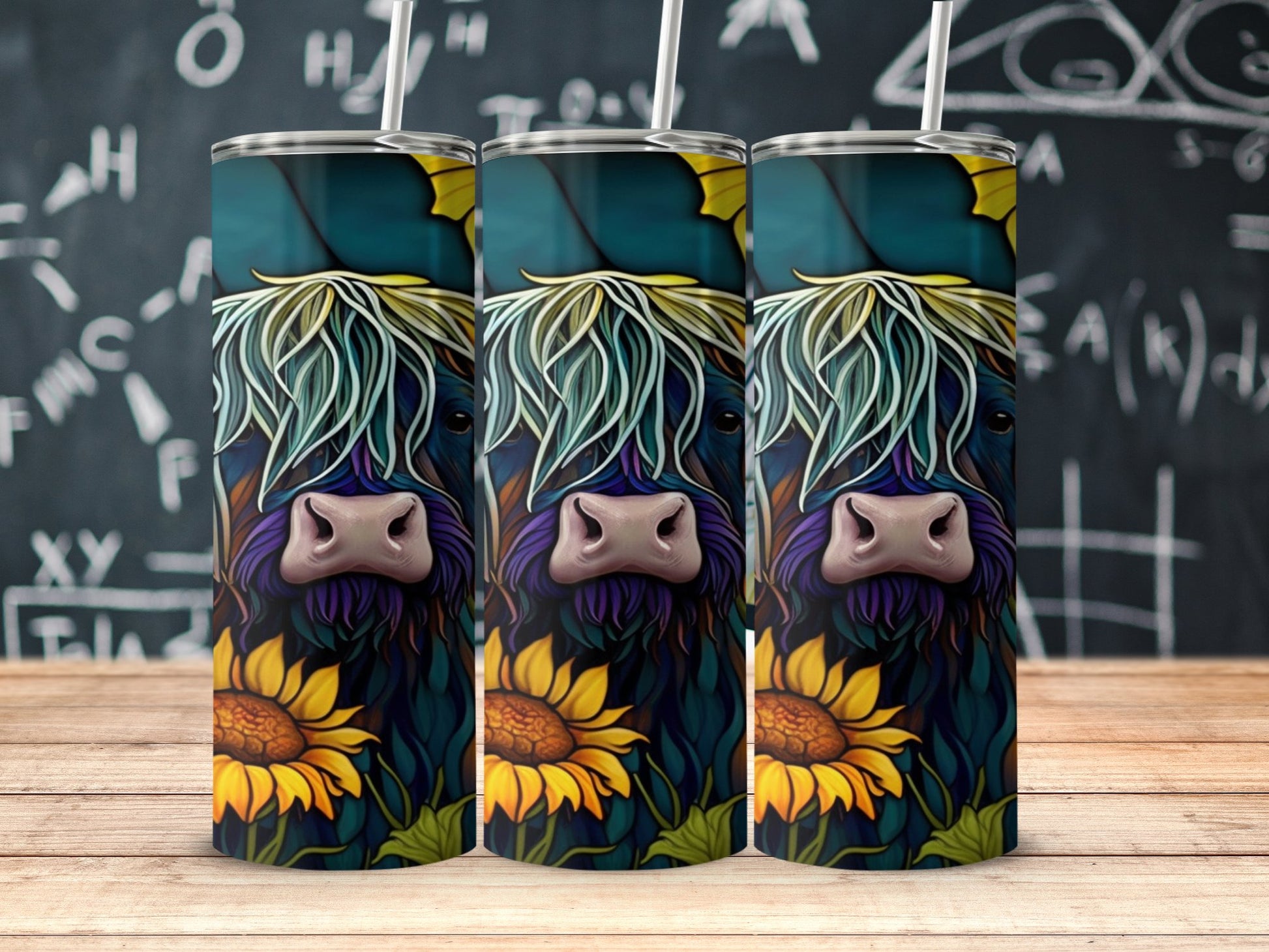 Colorful Highland Cow and Sunflower Tumbler product