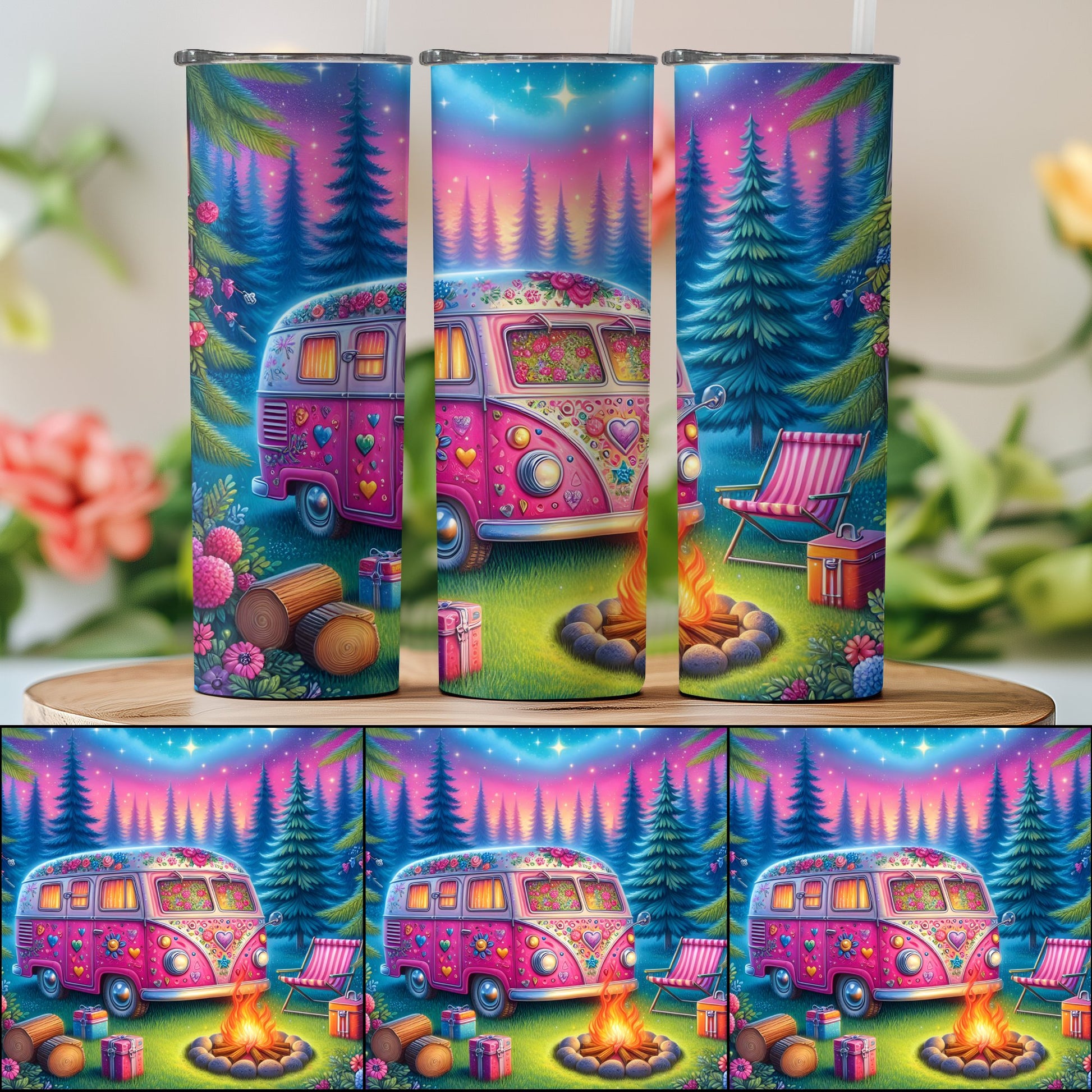 Vibrant Camping Van Forest Scene Tumbler product