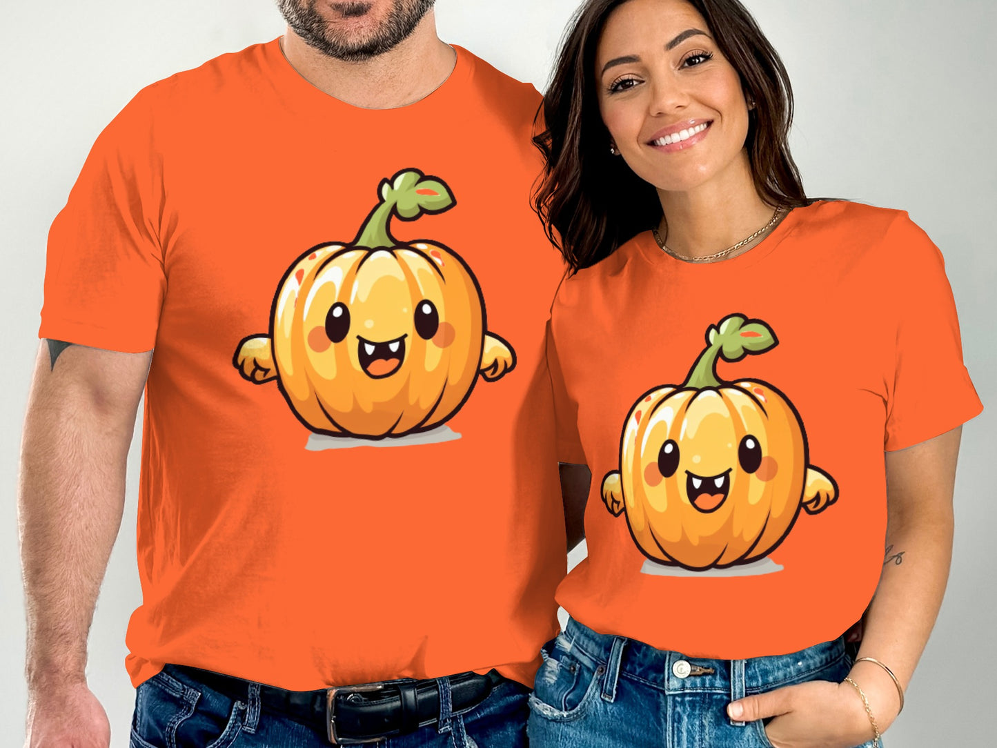 Cute Pumpkin Face Print Orange T Shirt product type