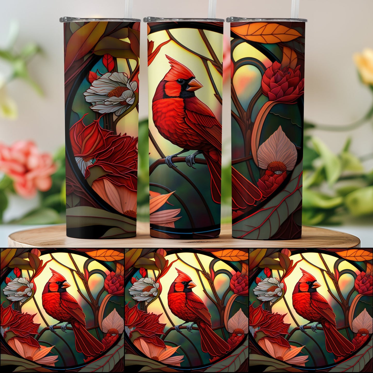 Vibrant Cardinal Bird Art Design on Tumbler Product