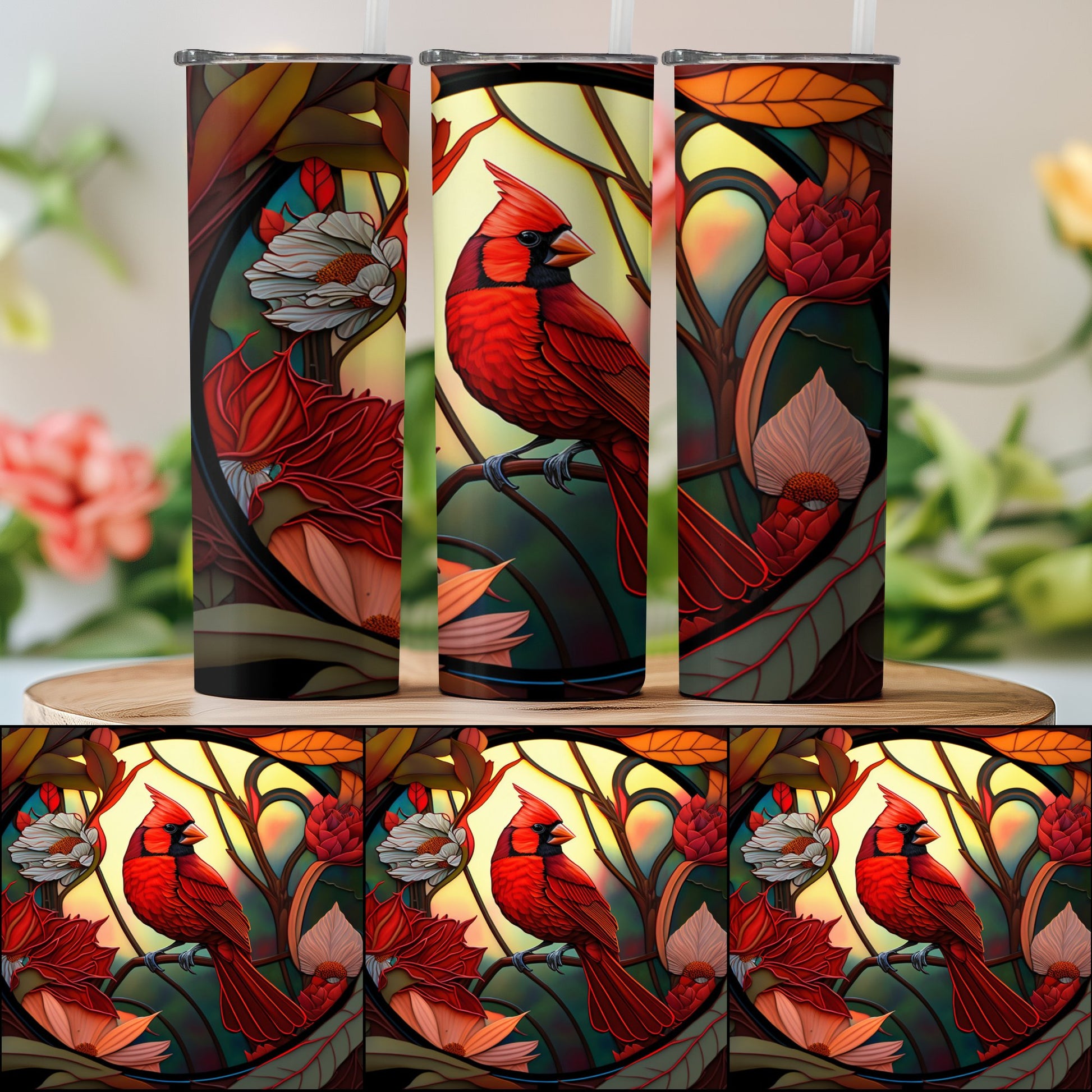 Vibrant Cardinal Bird Art Design on Tumbler Product