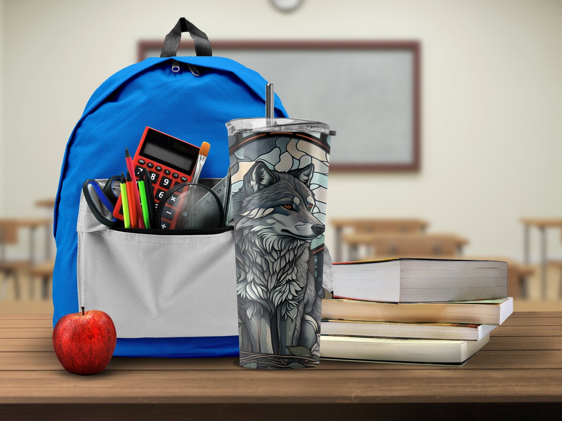 Artistic Wolf Design Reusable Travel Mug product type