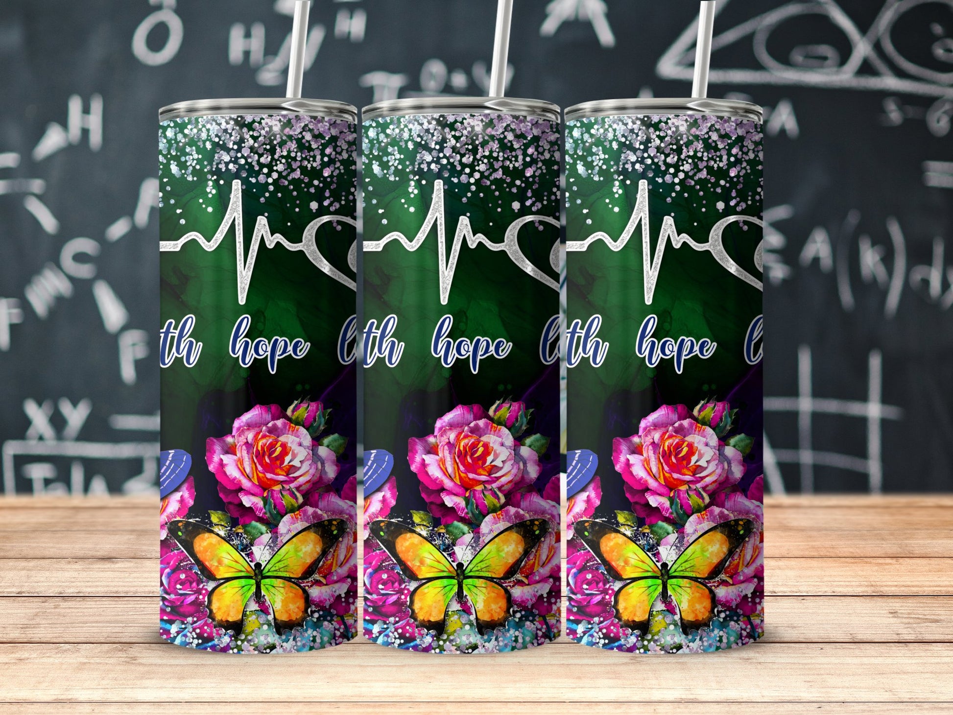 Colorful Butterfly and Roses Tumbler product type