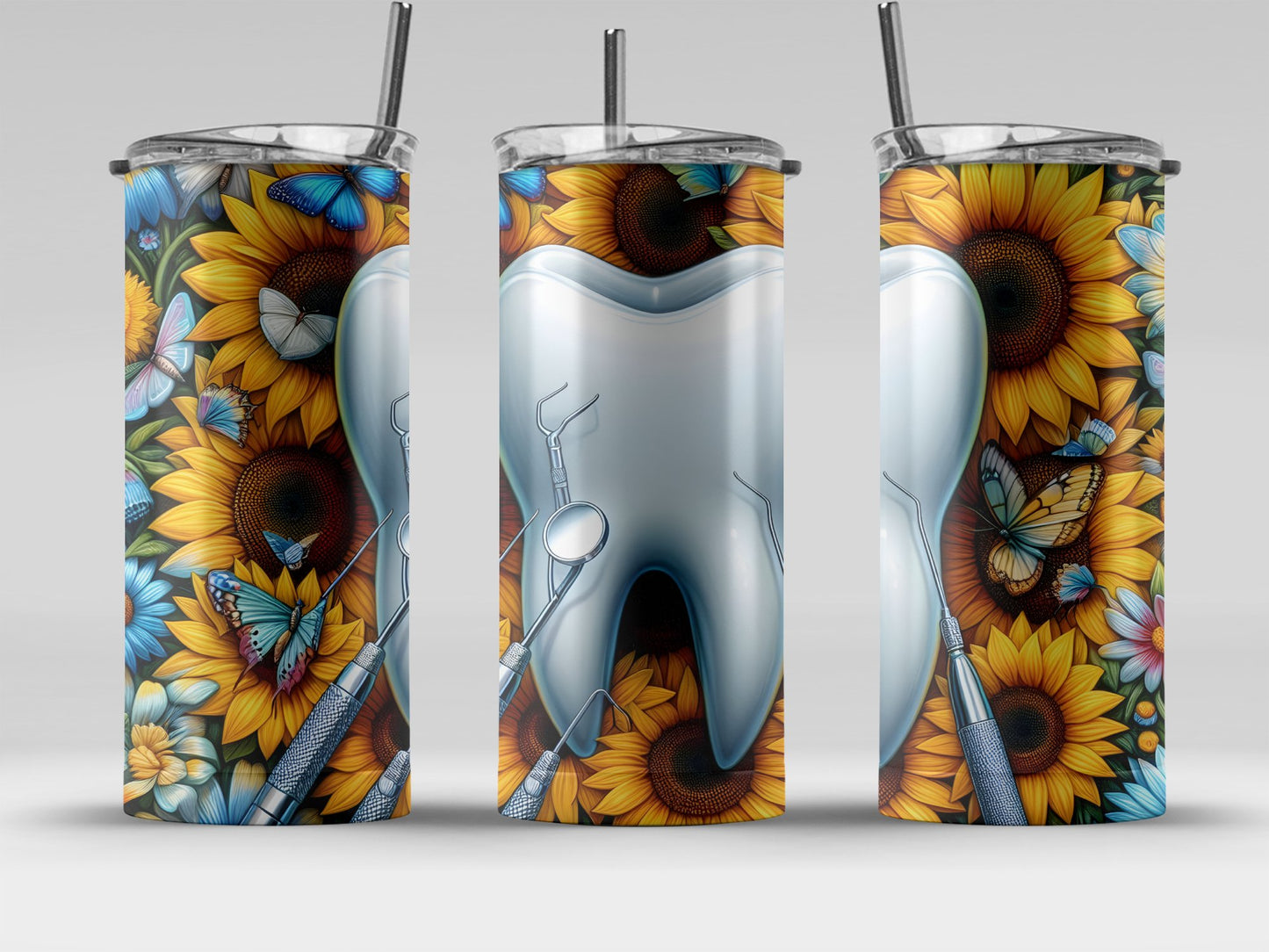 Dental Sunflower Butterflies Art Design Tumbler product type