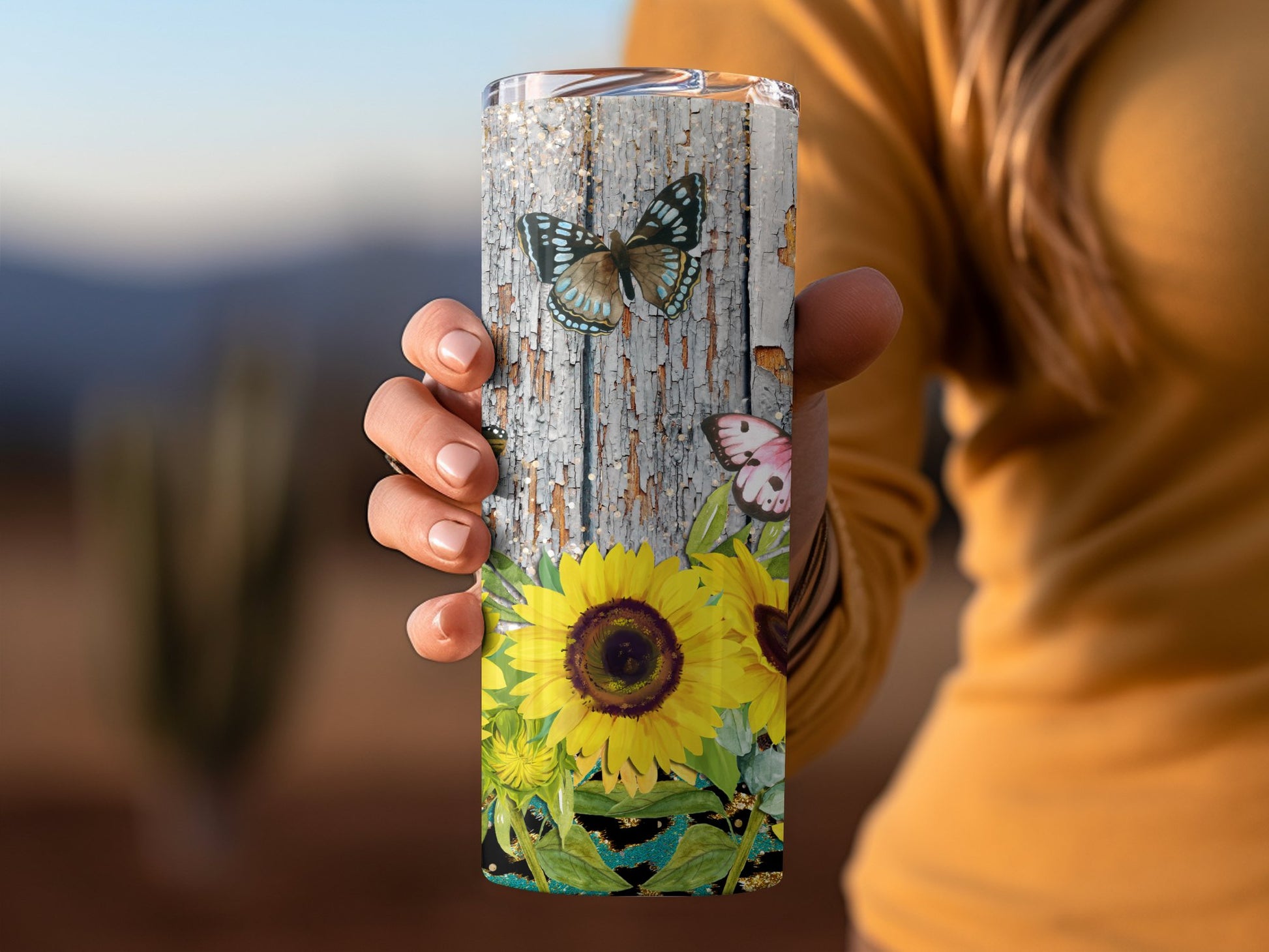 Sunflower and Butterflies Design Unique Tumbler product