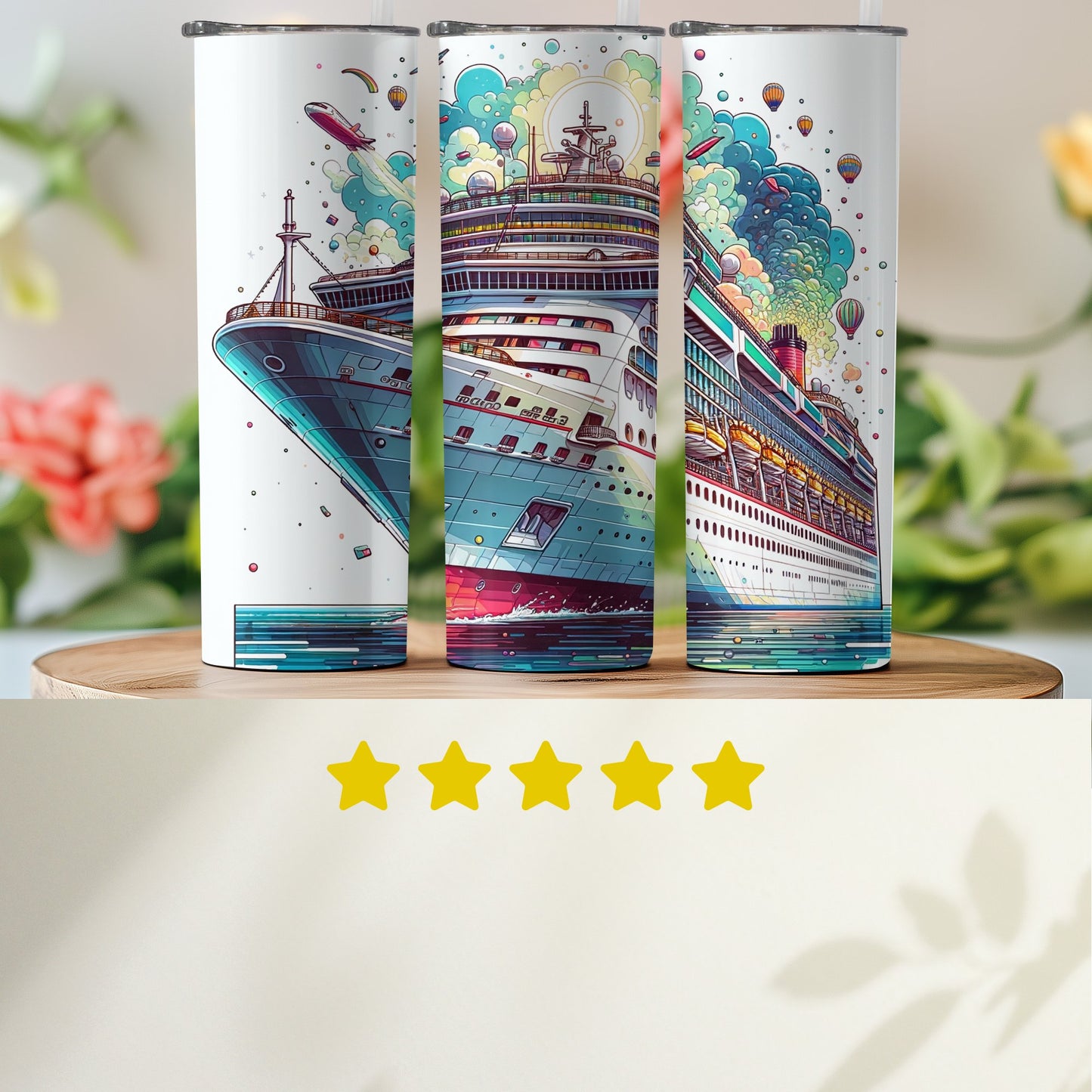 Vibrant Cruise Ship Art on Beverage Container product