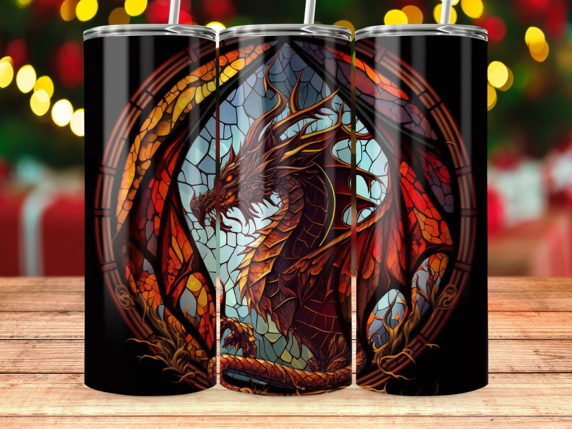 Stained Glass Dragon Art Design on Drinkware product
