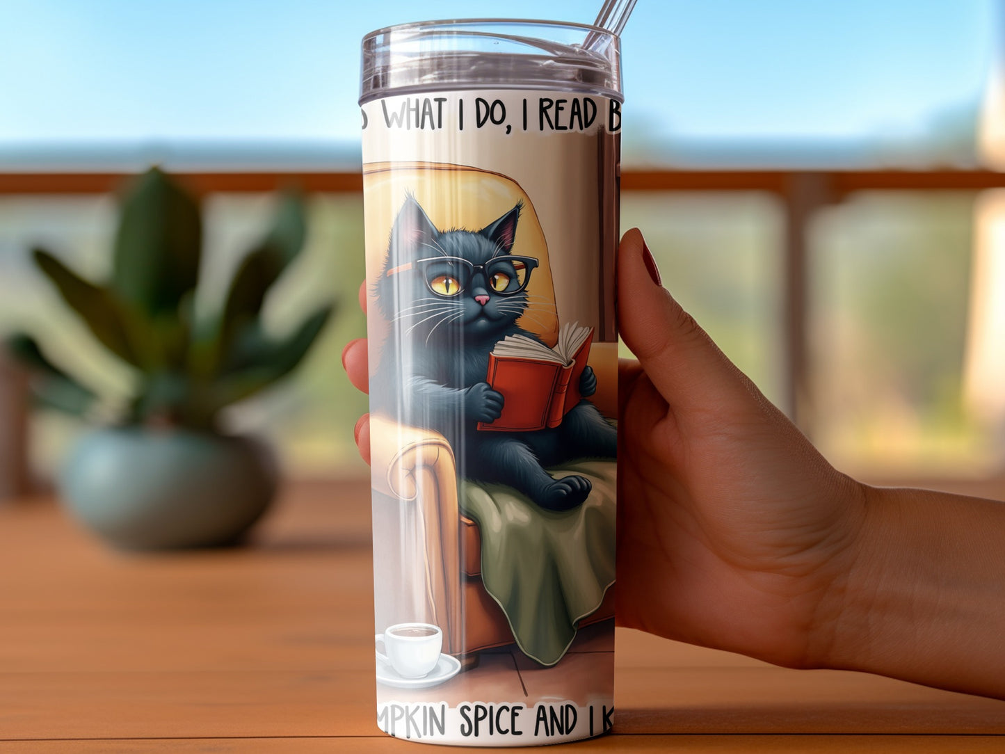 Black Cat Reading Design Insulated Tumbler Flask Cup