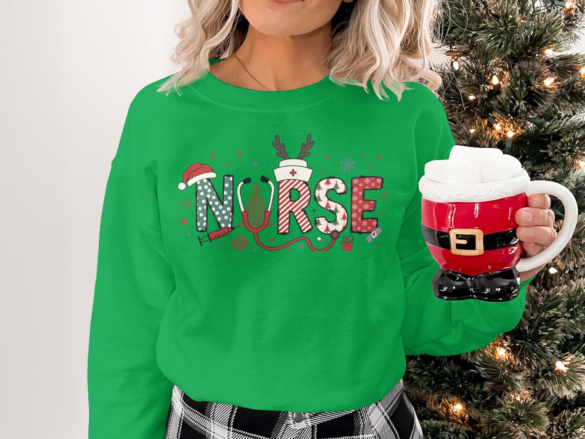 Festive Christmas Nurse Graphic Sweatshirt Holiday