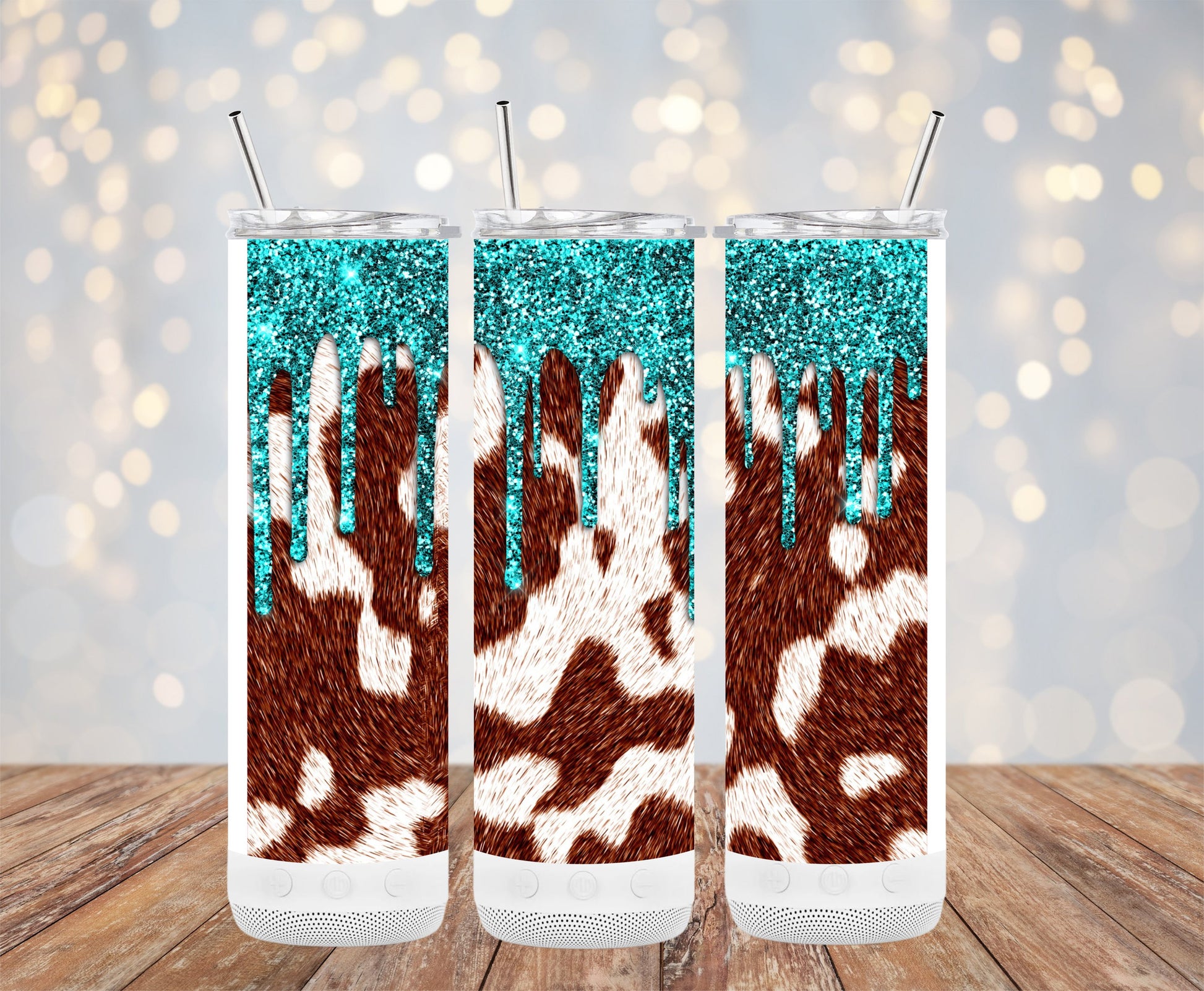 Sparkling Teal and Cow Print Design Tumbler product