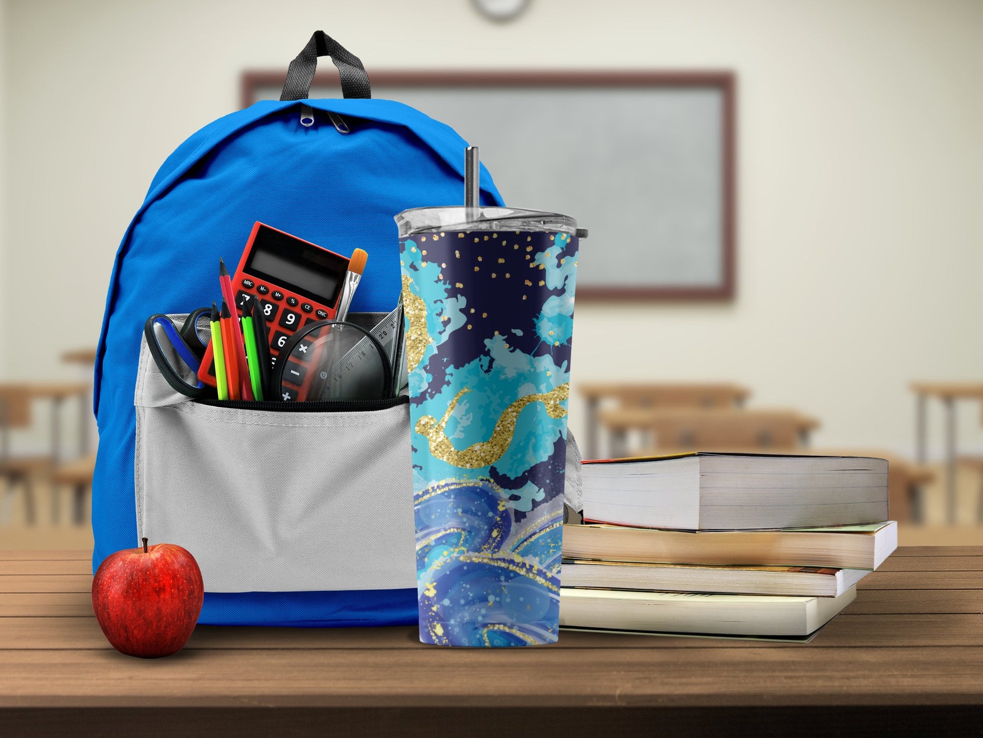 Marbled Blue and Gold Vacuum Insulated Tumbler product