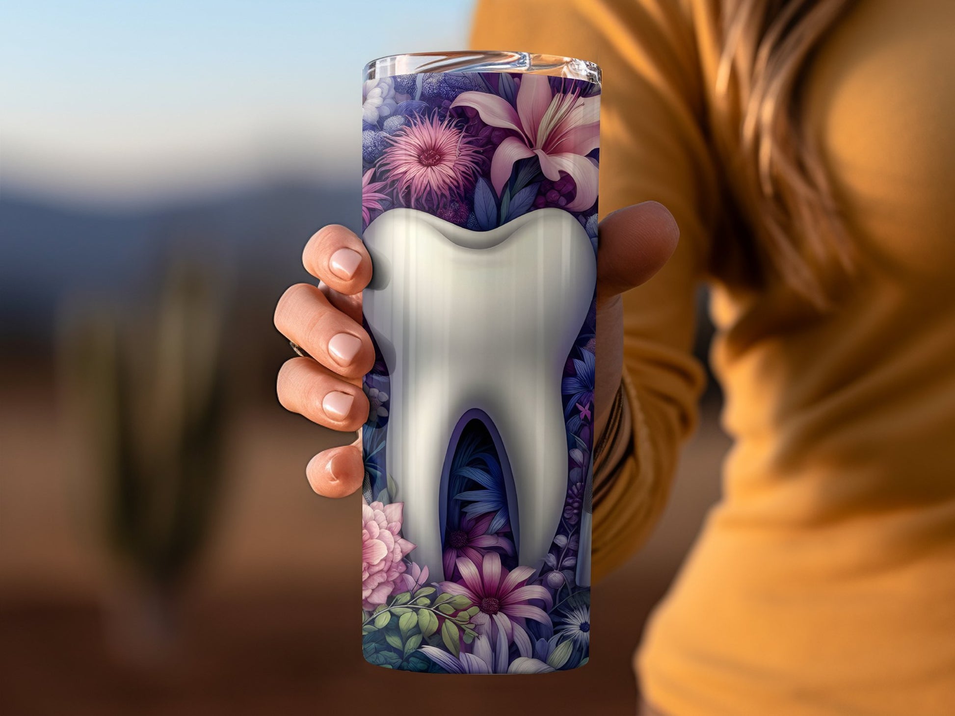 Floral Tooth Themed Tumbler Perfect Beverage Product
