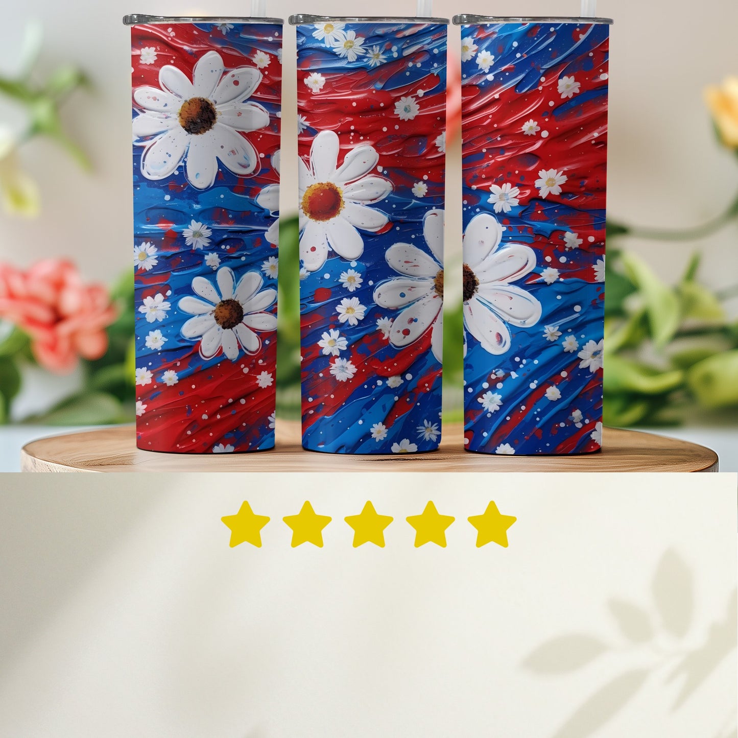 Floral Red and Blue Daisy Tumbler Product