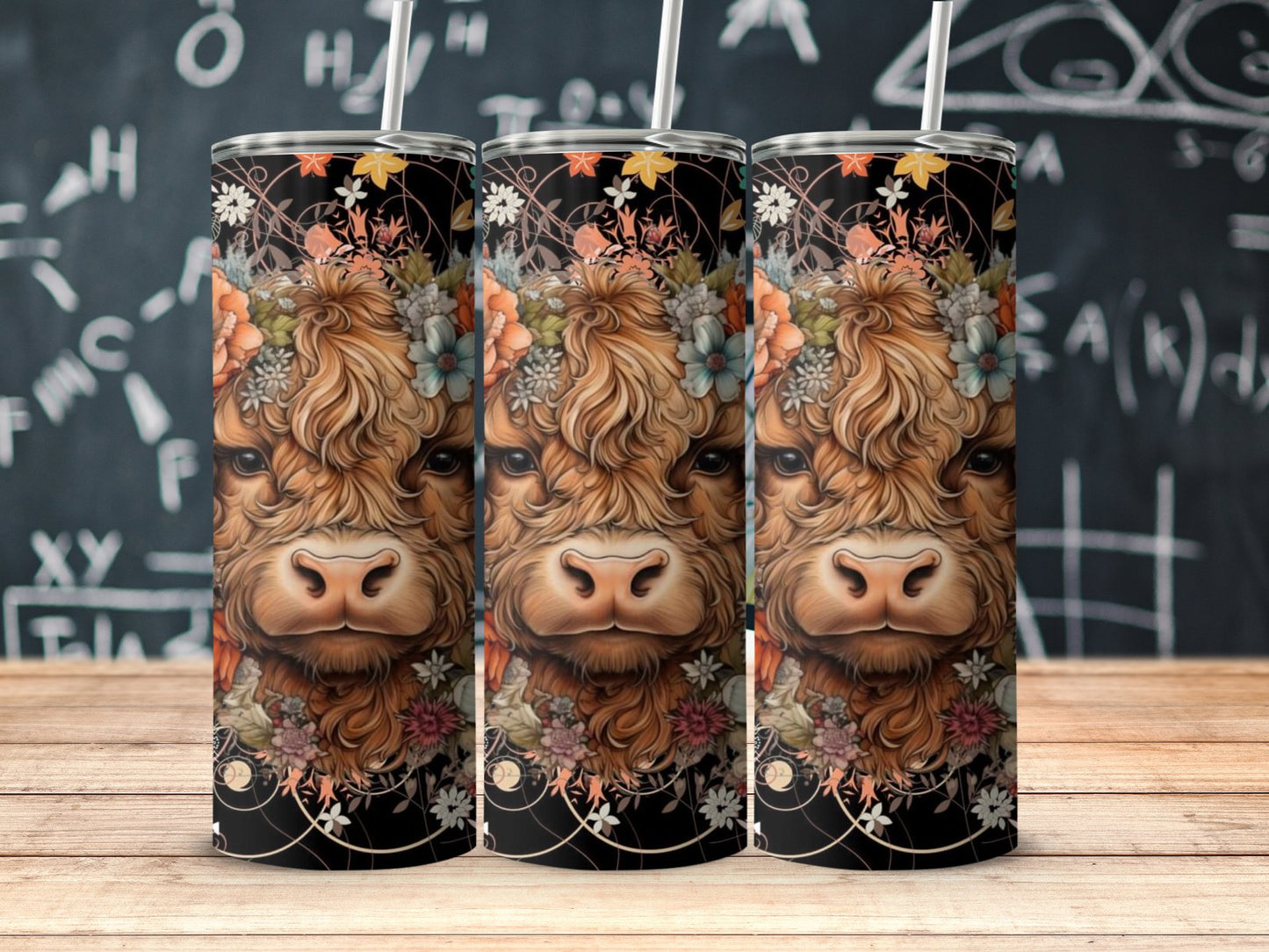 Highland Cow Floral Design Stainless Steel Tumbler product