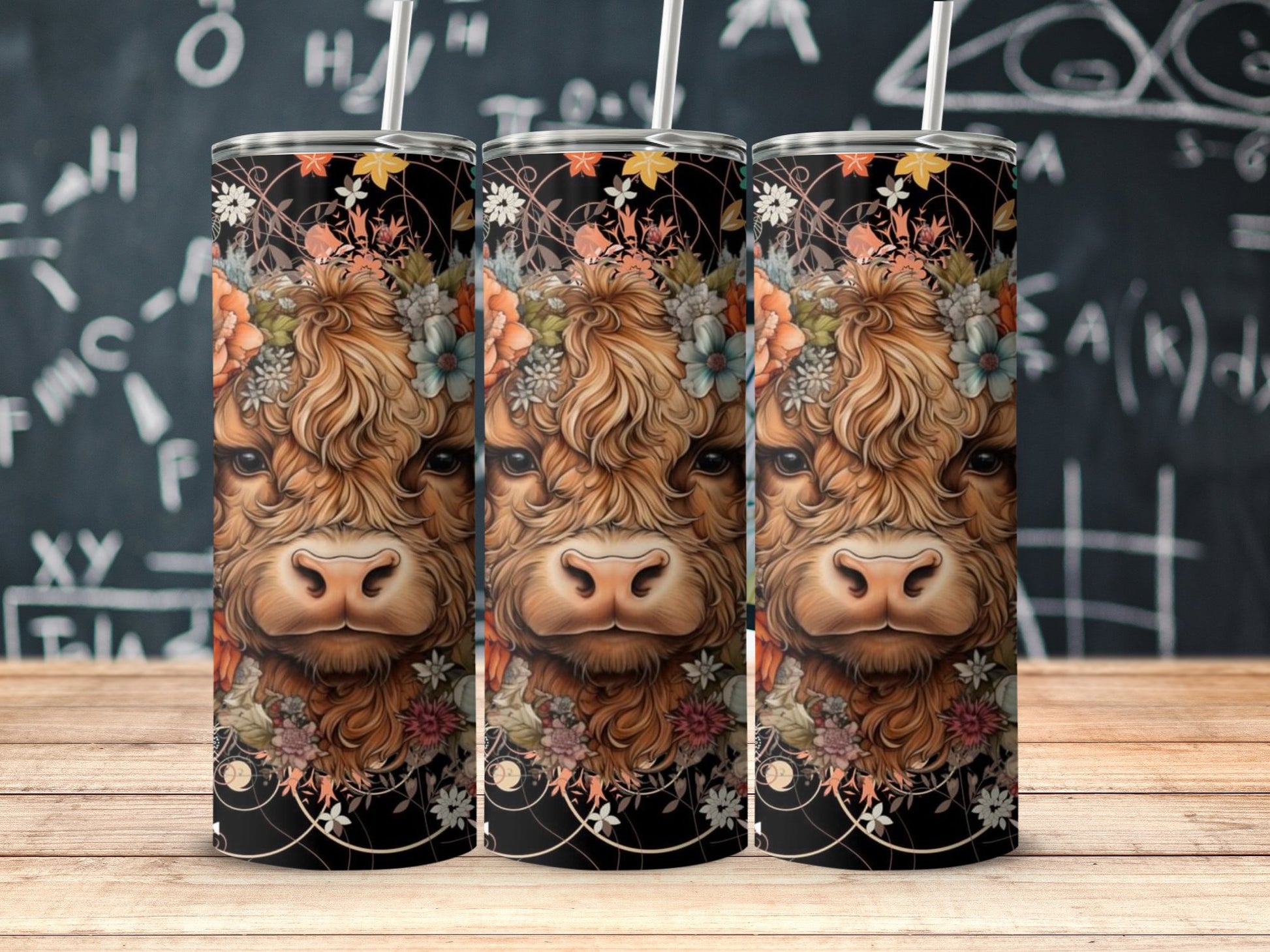 Highland Cow Floral Design Stainless Steel Tumbler product