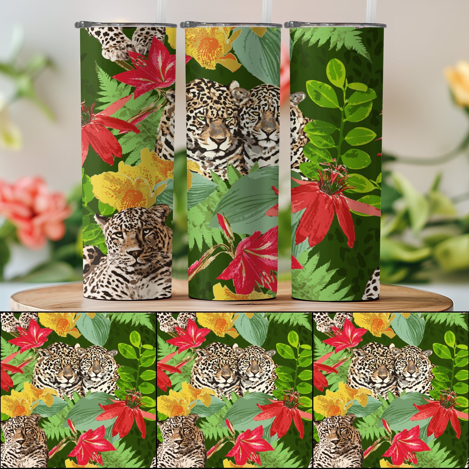 Vibrant Jungle Design with Leopards Tumbler product