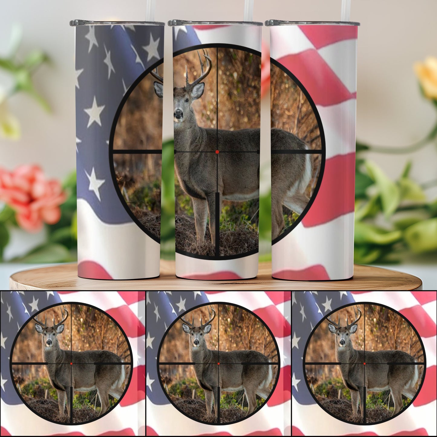 American Flag Deer Hunting Scene Tumbler product