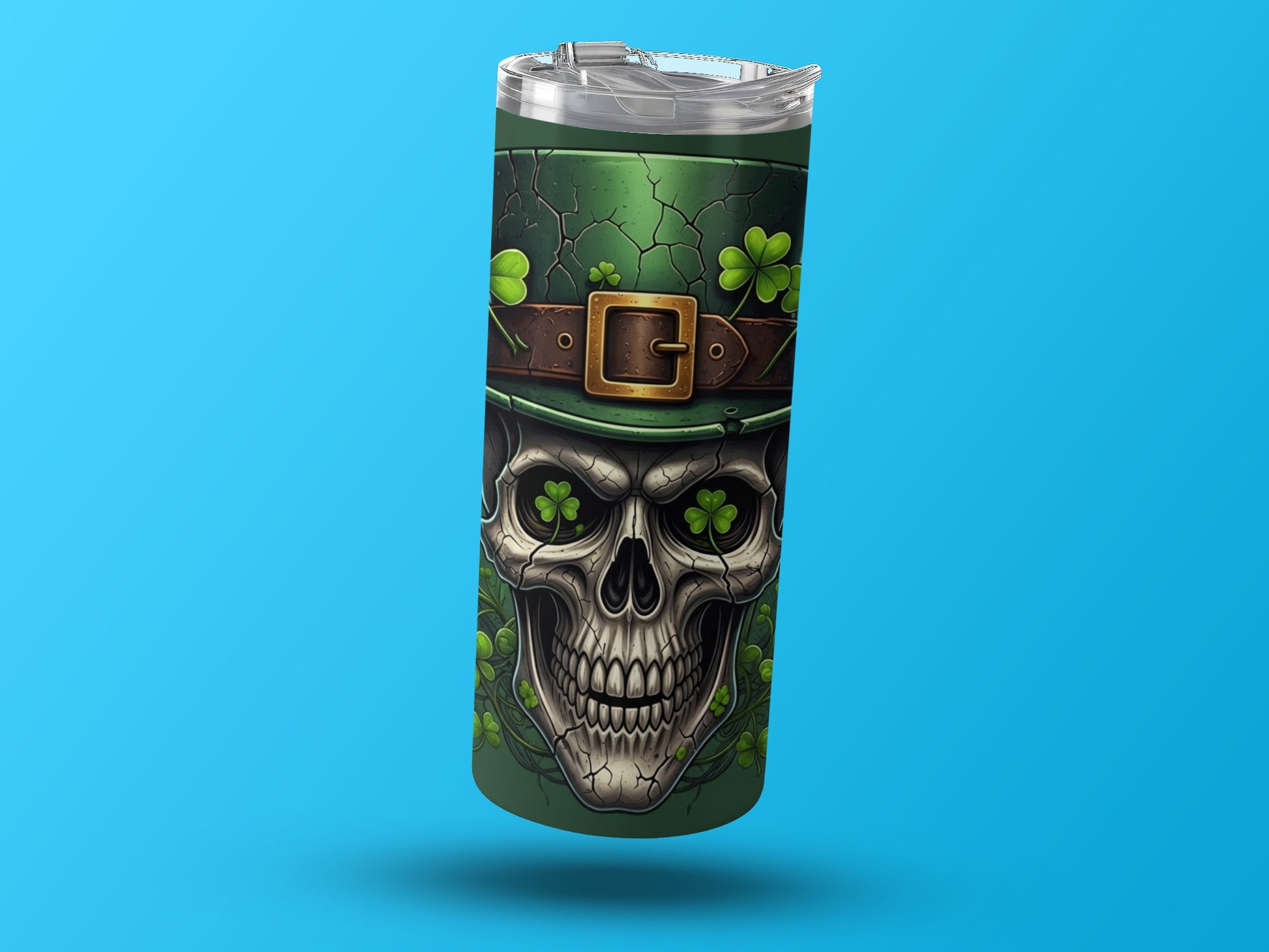 Green Skull and Shamrock Design Tumbler Cup