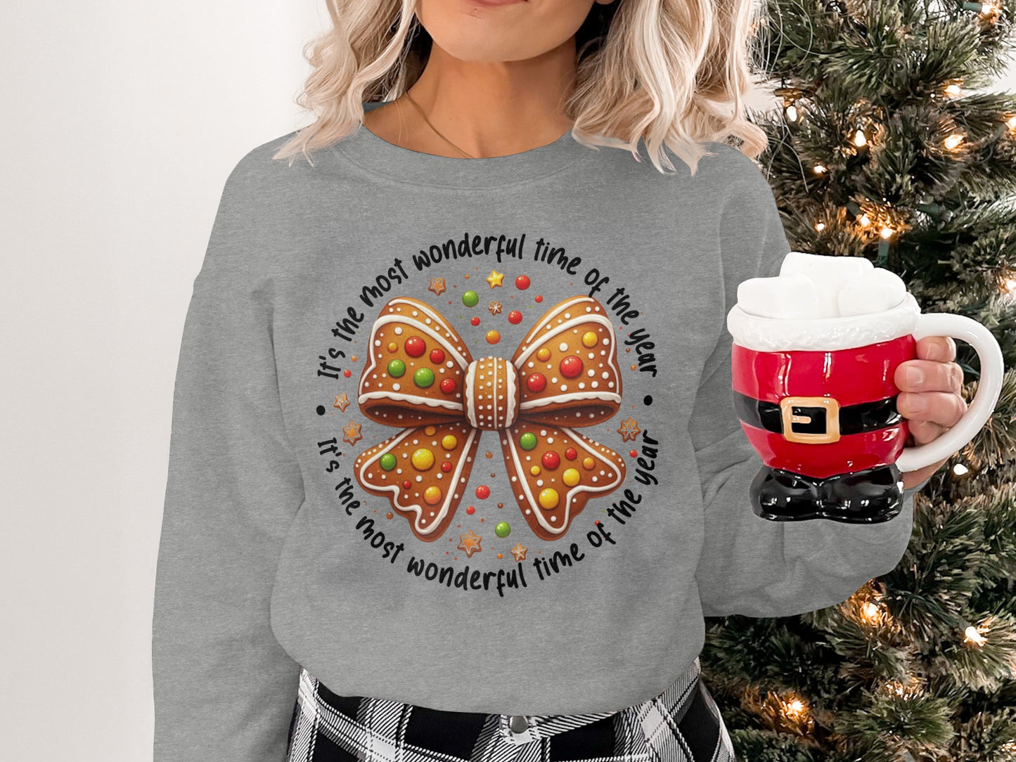 Festive Gingerbread Bow Christmas Sweatshirt