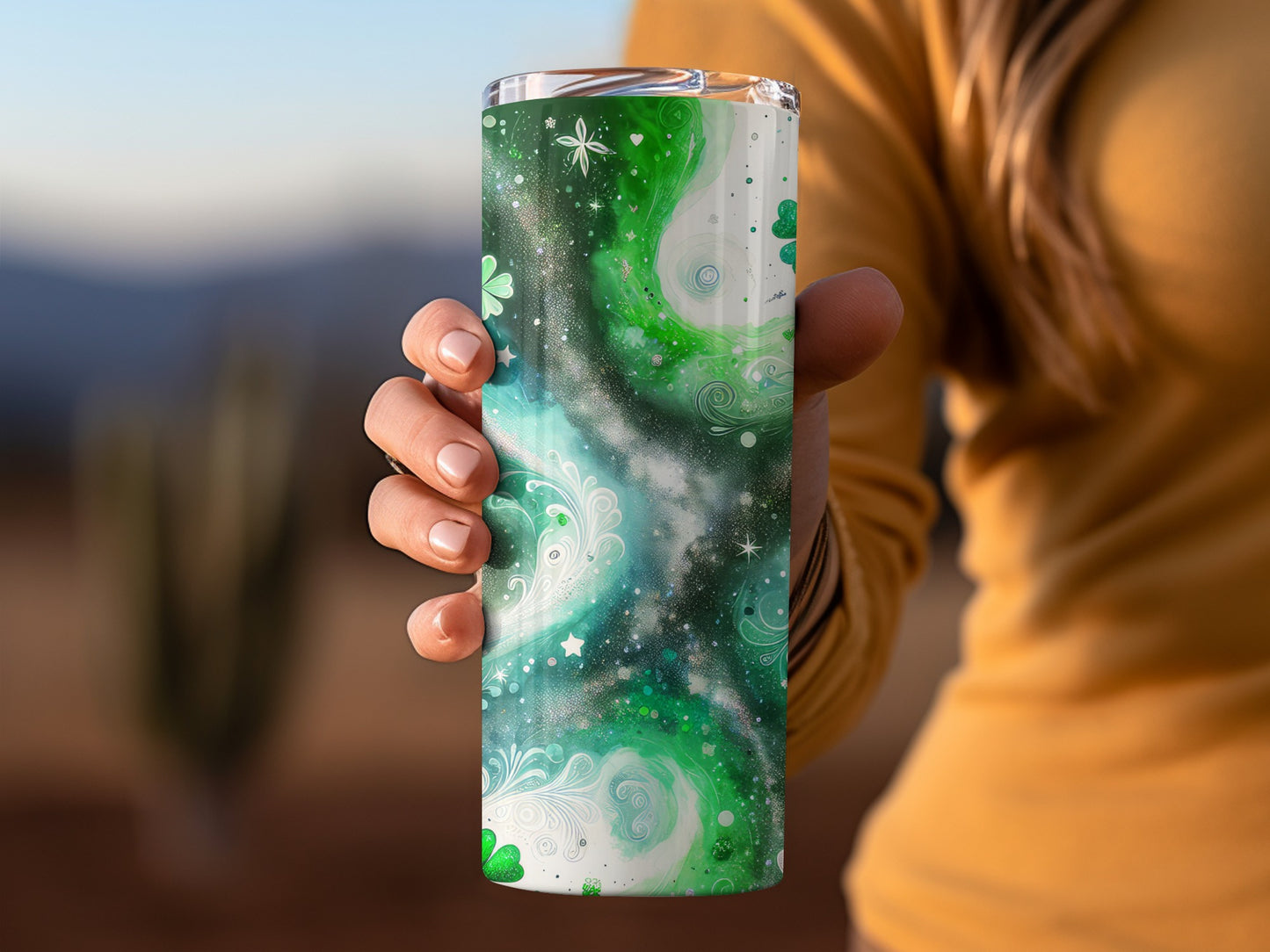 Celestial Green and White Swirl Pattern Tumbler Product