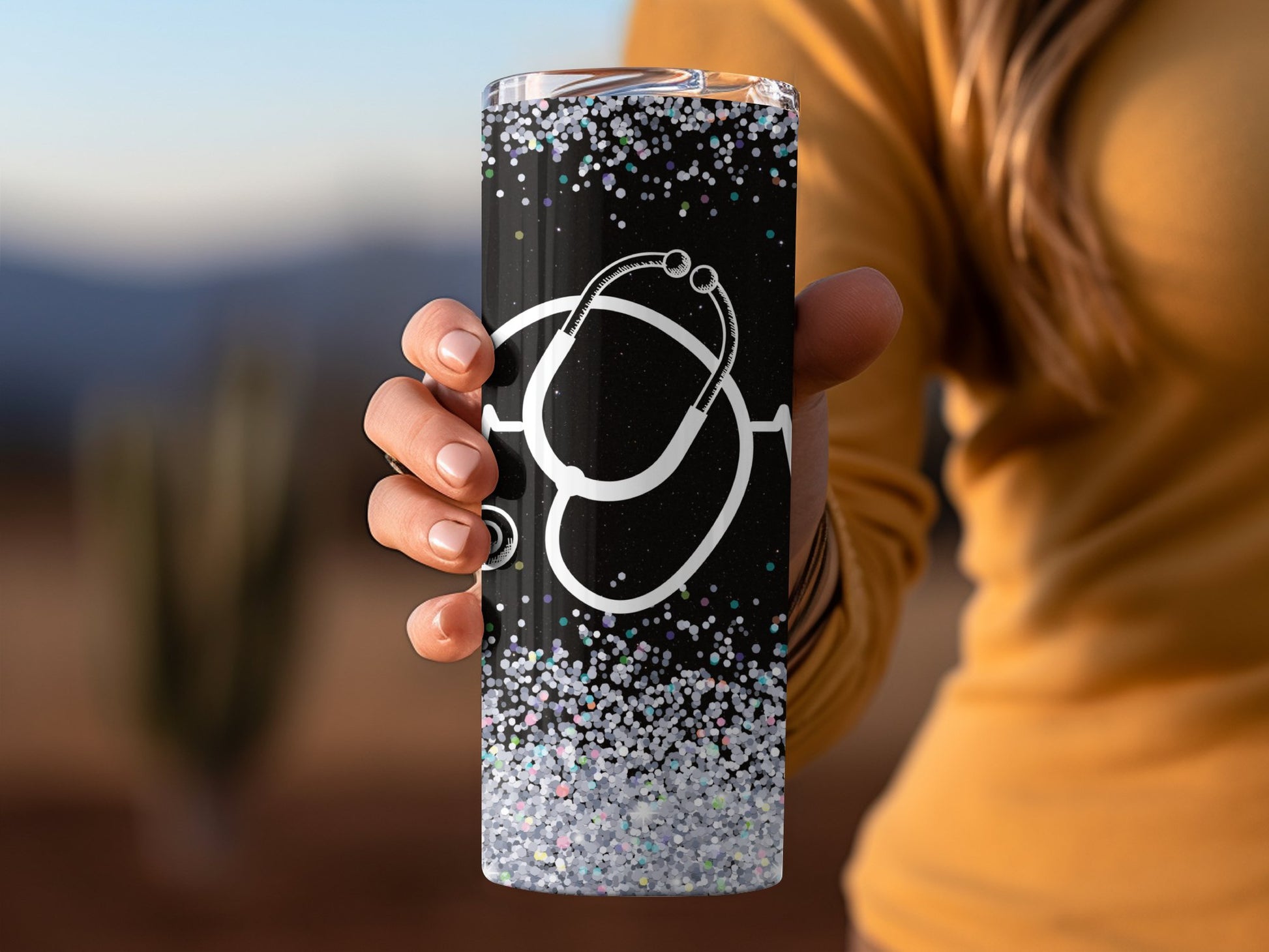 Unique Nurse Themed Glitter Design Tumbler Product