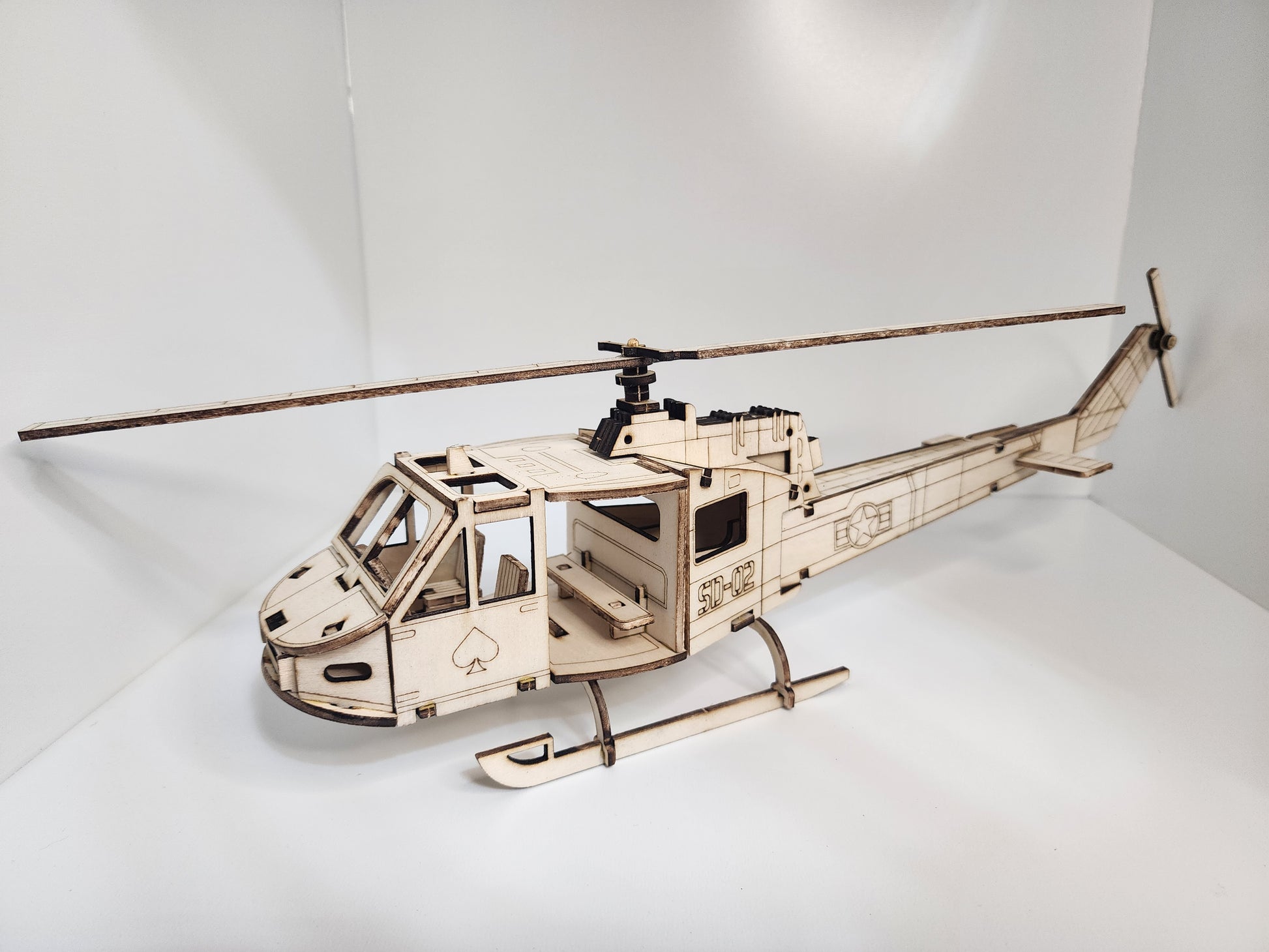 Detailed Wooden Helicopter Model Kit for Assembly