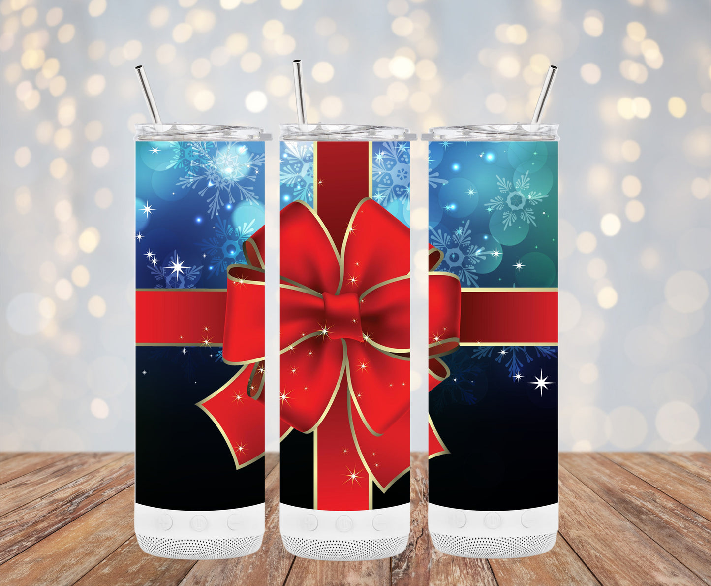 Elegant Holiday Red Bow Tumbler with Snowflakes Tumblers 6216198