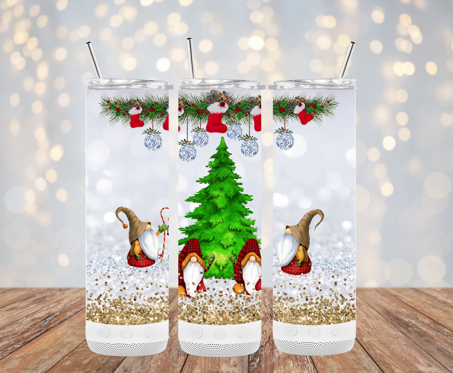 Christmas Tree with Gnomes and Stockings Tumblers 6216178