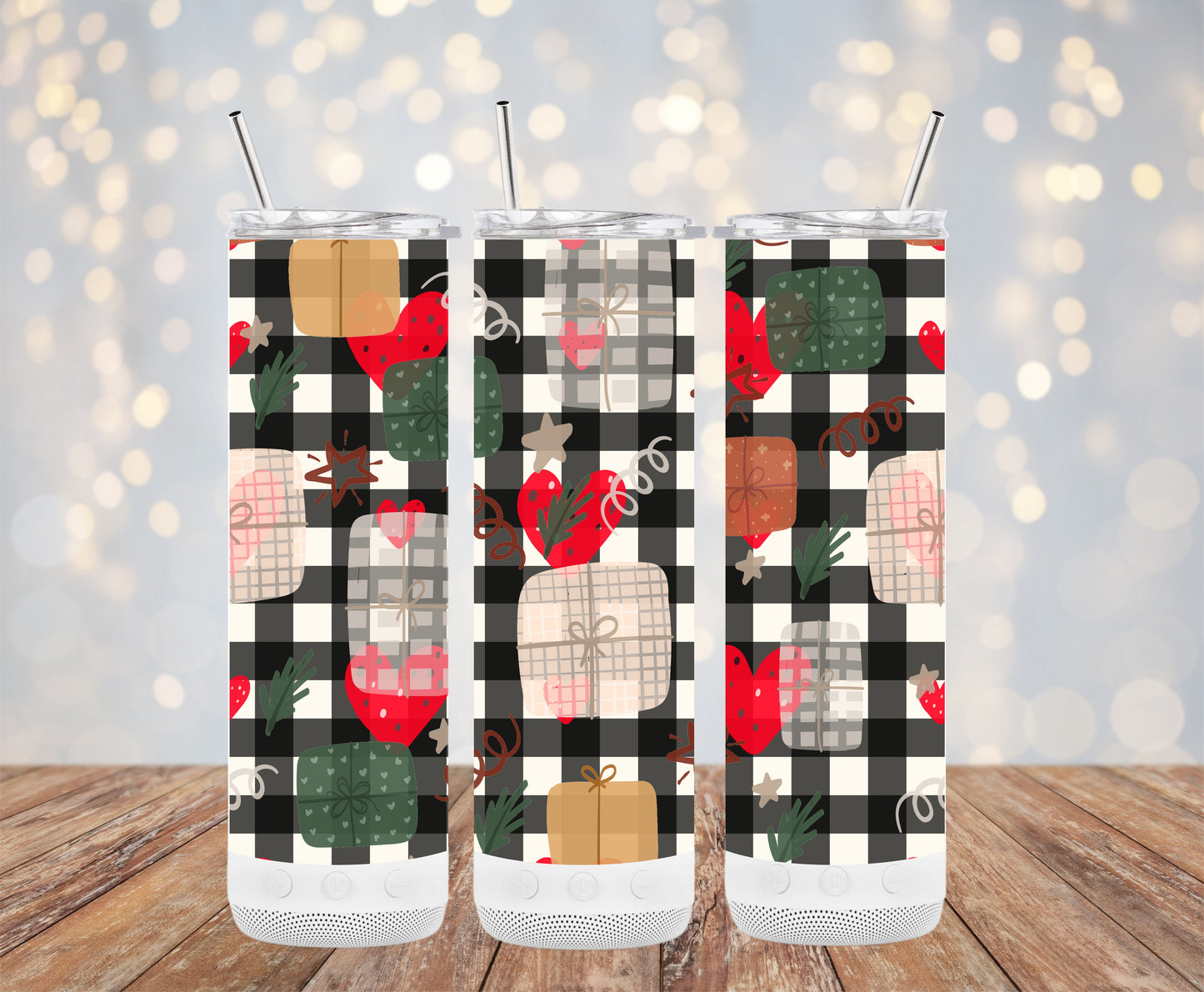 Festive Patterned Checked Gift Boxes and Hearts Tumblers 6216209