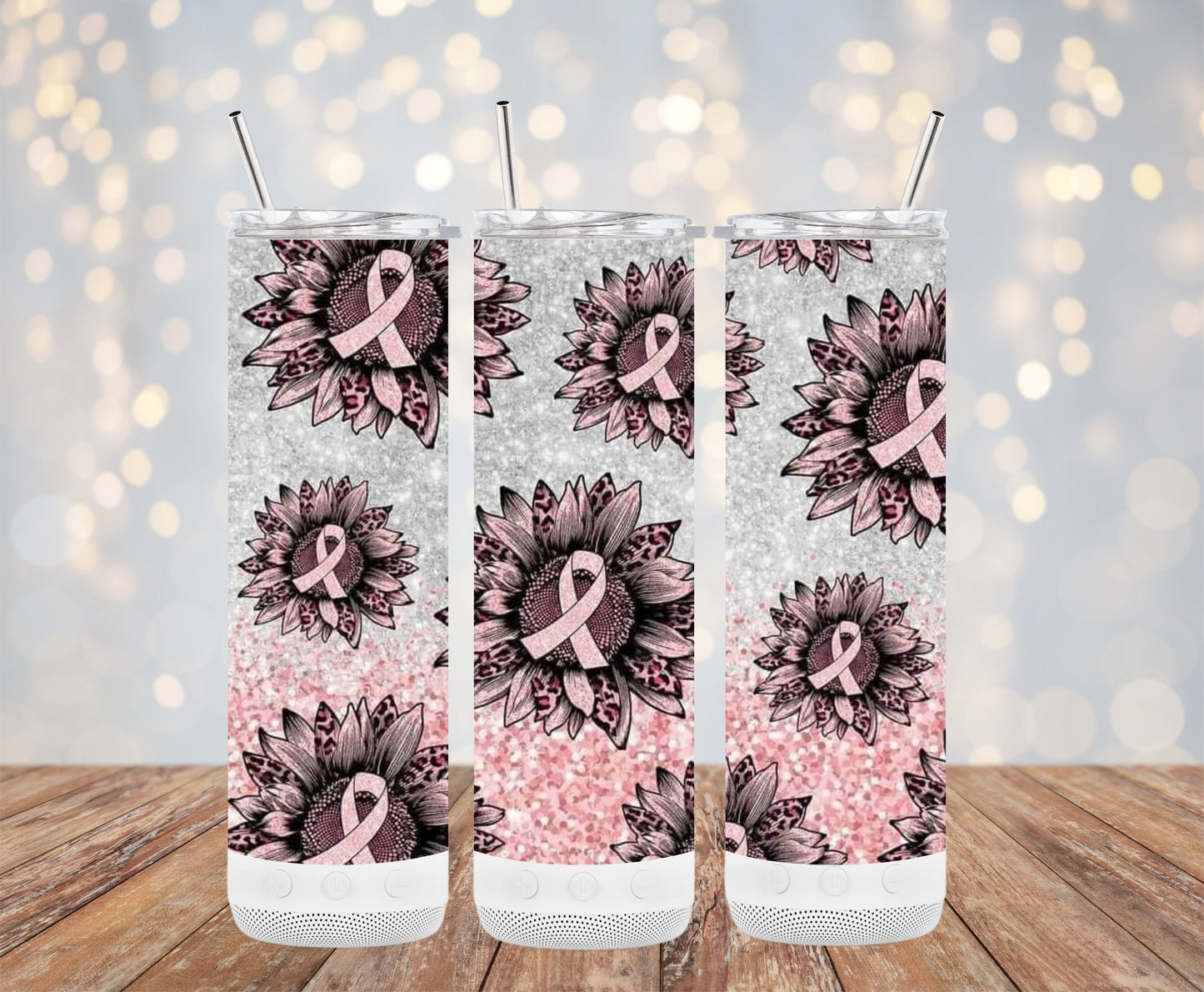 Beautiful Sunflower Pattern Pink Ribbon Tumblers