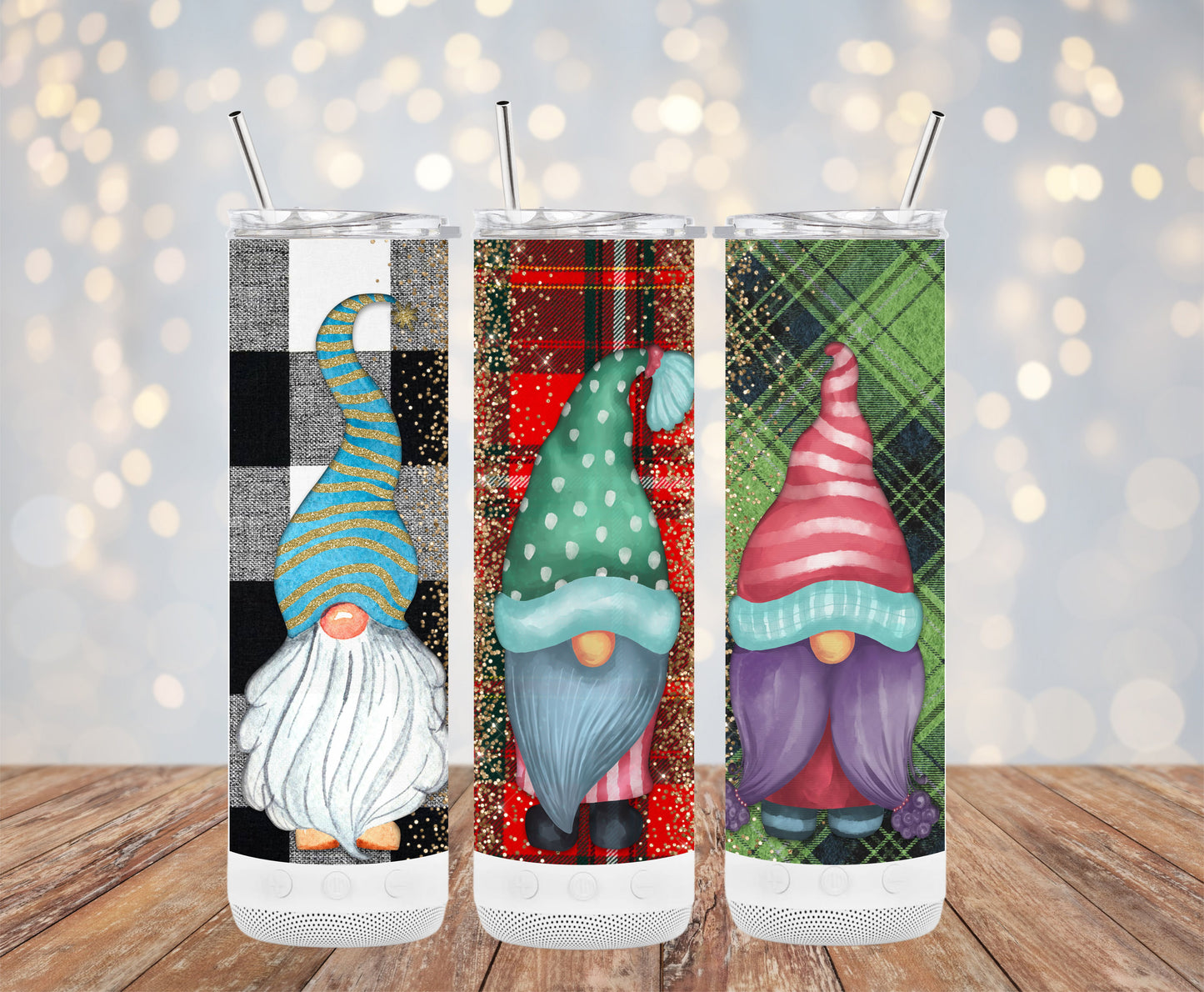 Festive Gnome Design Multicolor Plaid Pattern Tumblers 6216237