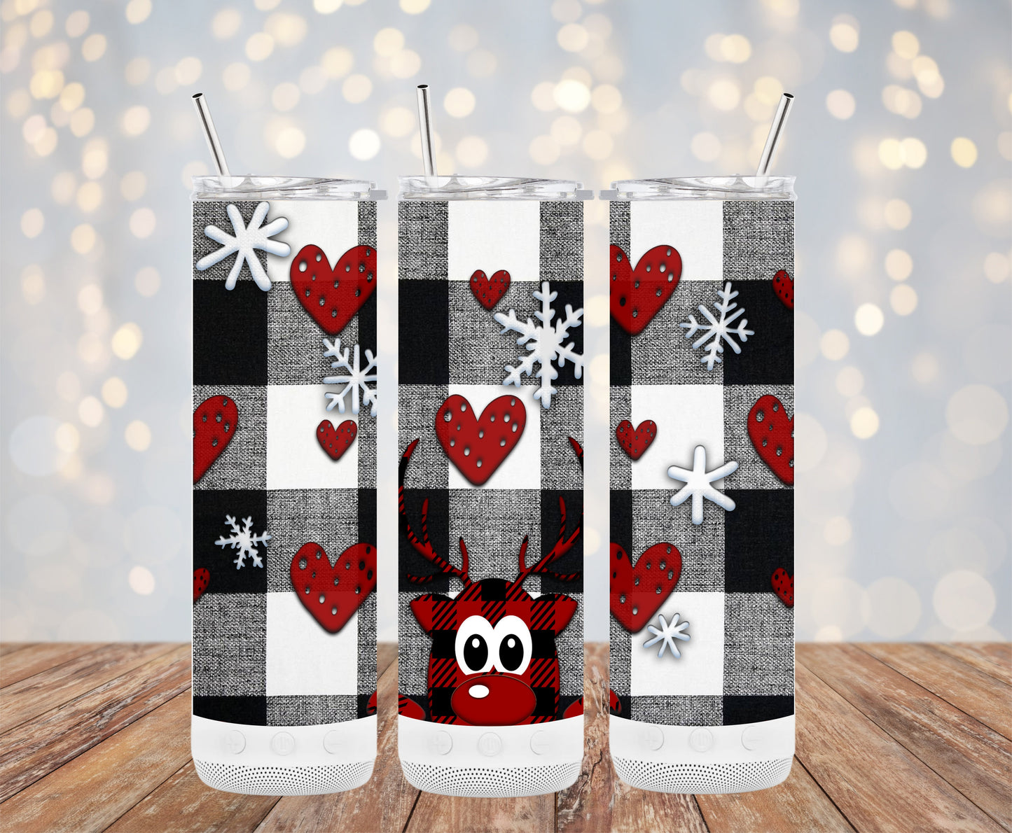 Adorable Reindeer Hearts Snowflake Checkered Tumblers 6216160