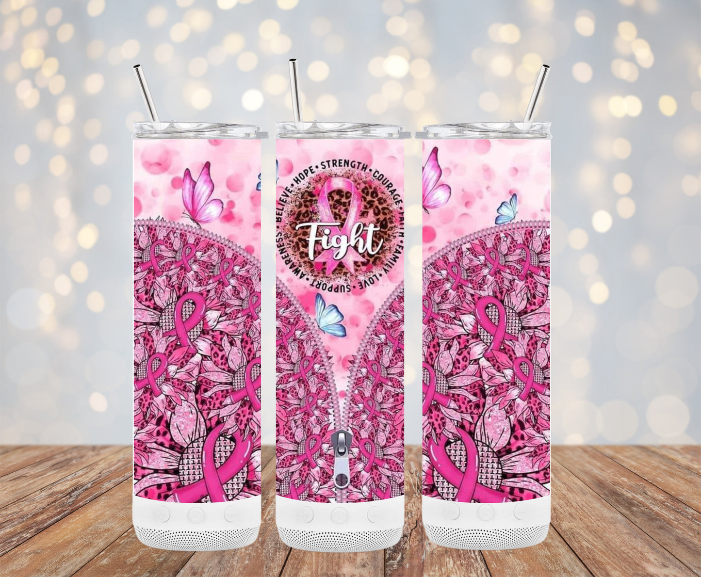 Breast Cancer Awareness Pink Ribbon Butterfly Tumblers