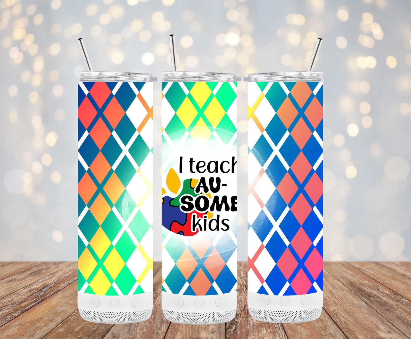 Colorful Diamond Pattern I Teach AU-SOME Kids Tumblers