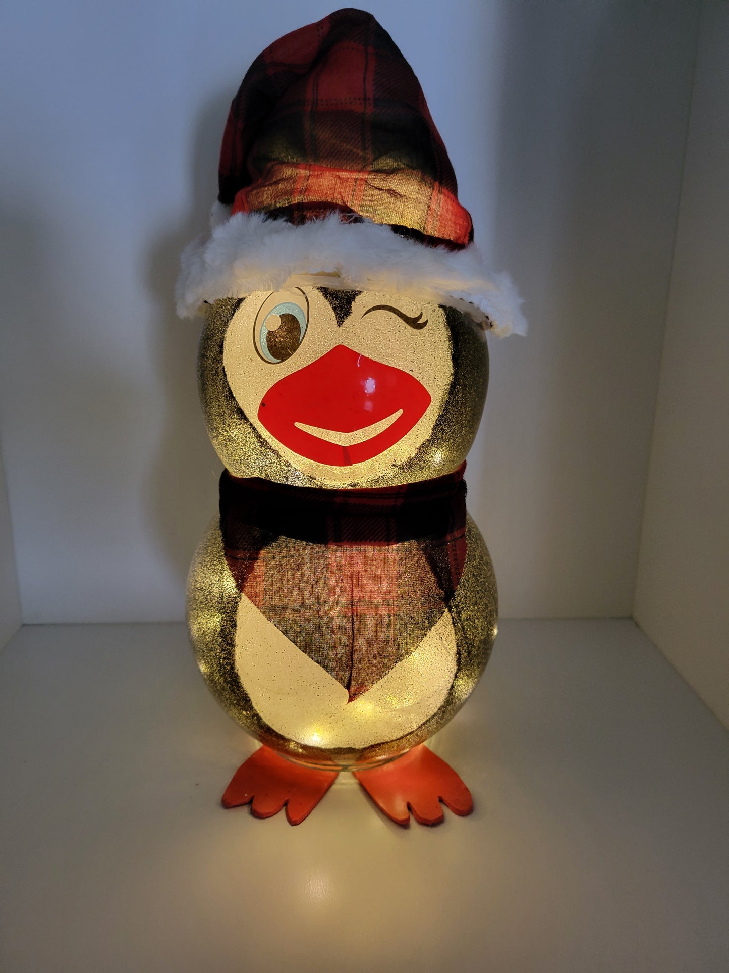 Festive Holiday Penguin Light Decoration Winking Face
