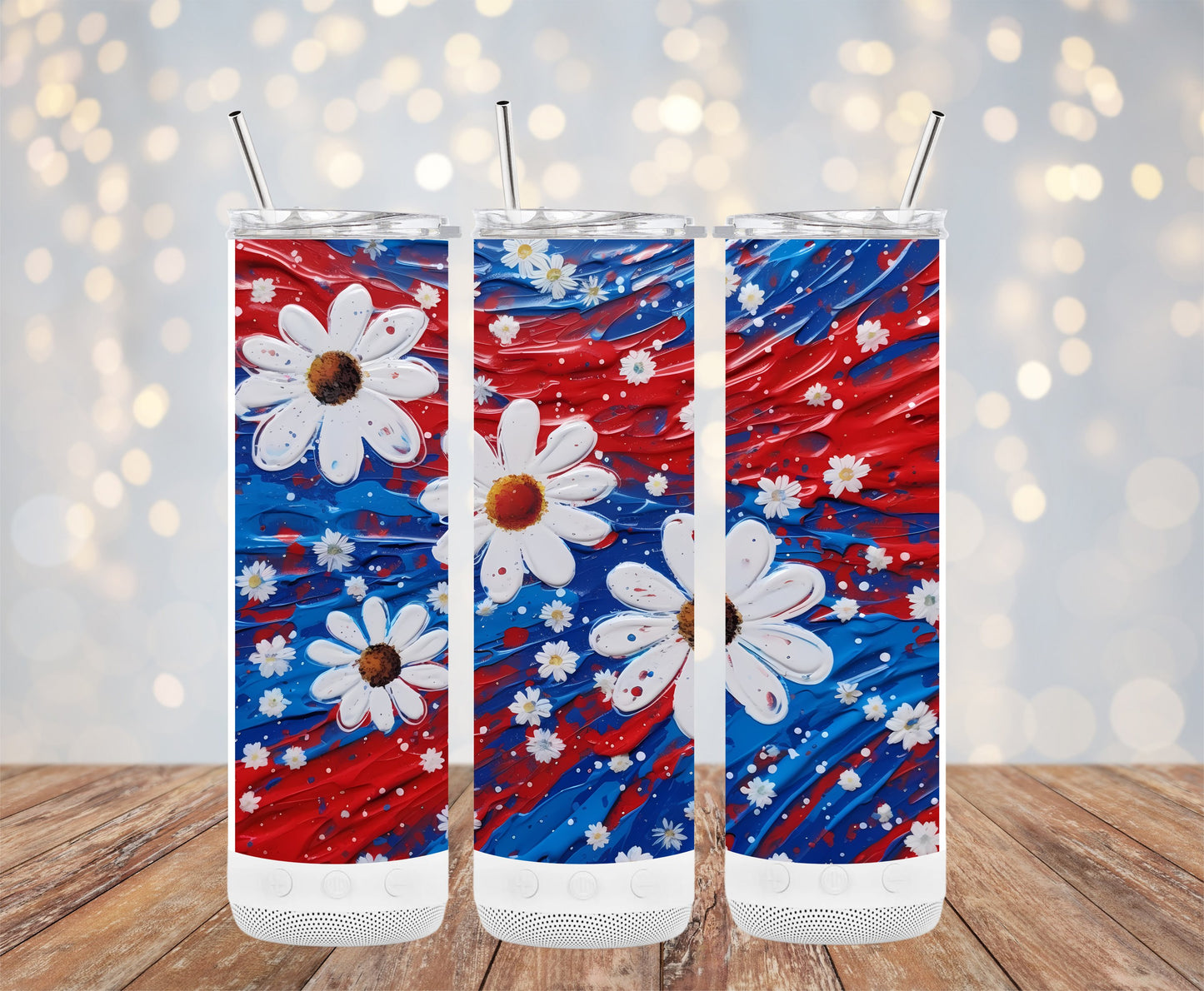 Red White and Blue Floral Pattern Tumbler product type