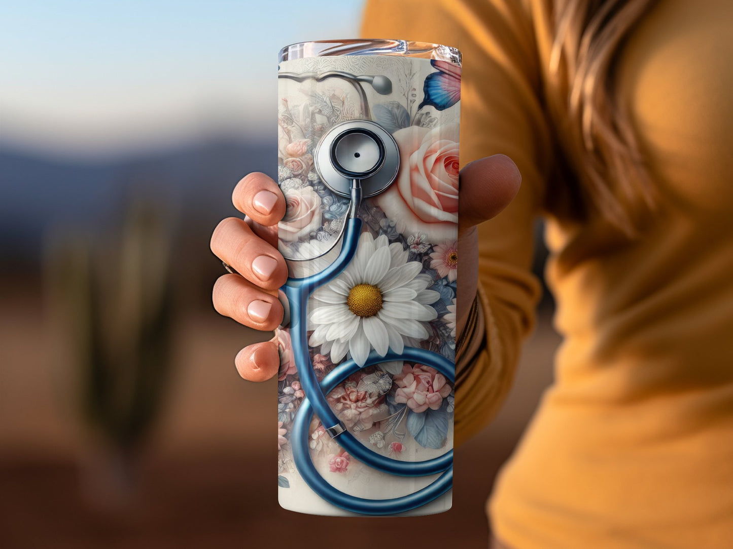 Floral Stethoscope Design Tumbler Perfect Gift Product Type