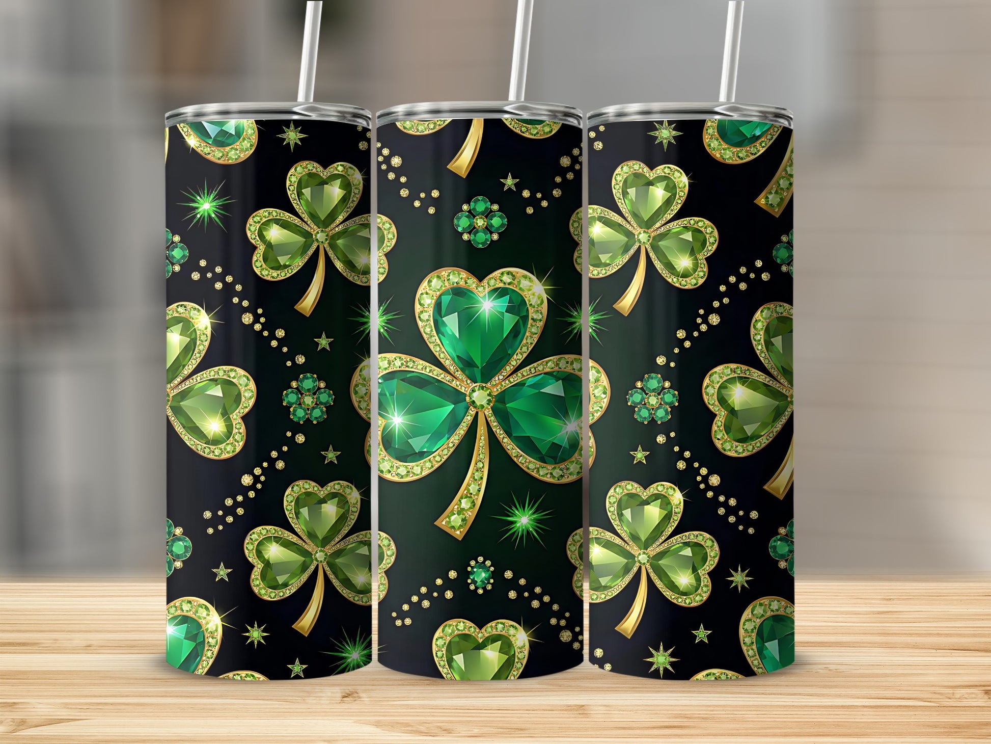Sparkling Green Shamrock Design Insulated Tumbler