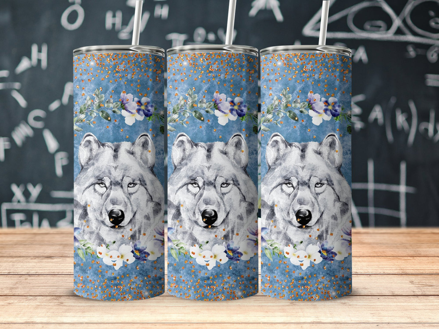 Wolf and Floral Design Tall Tumbler Product