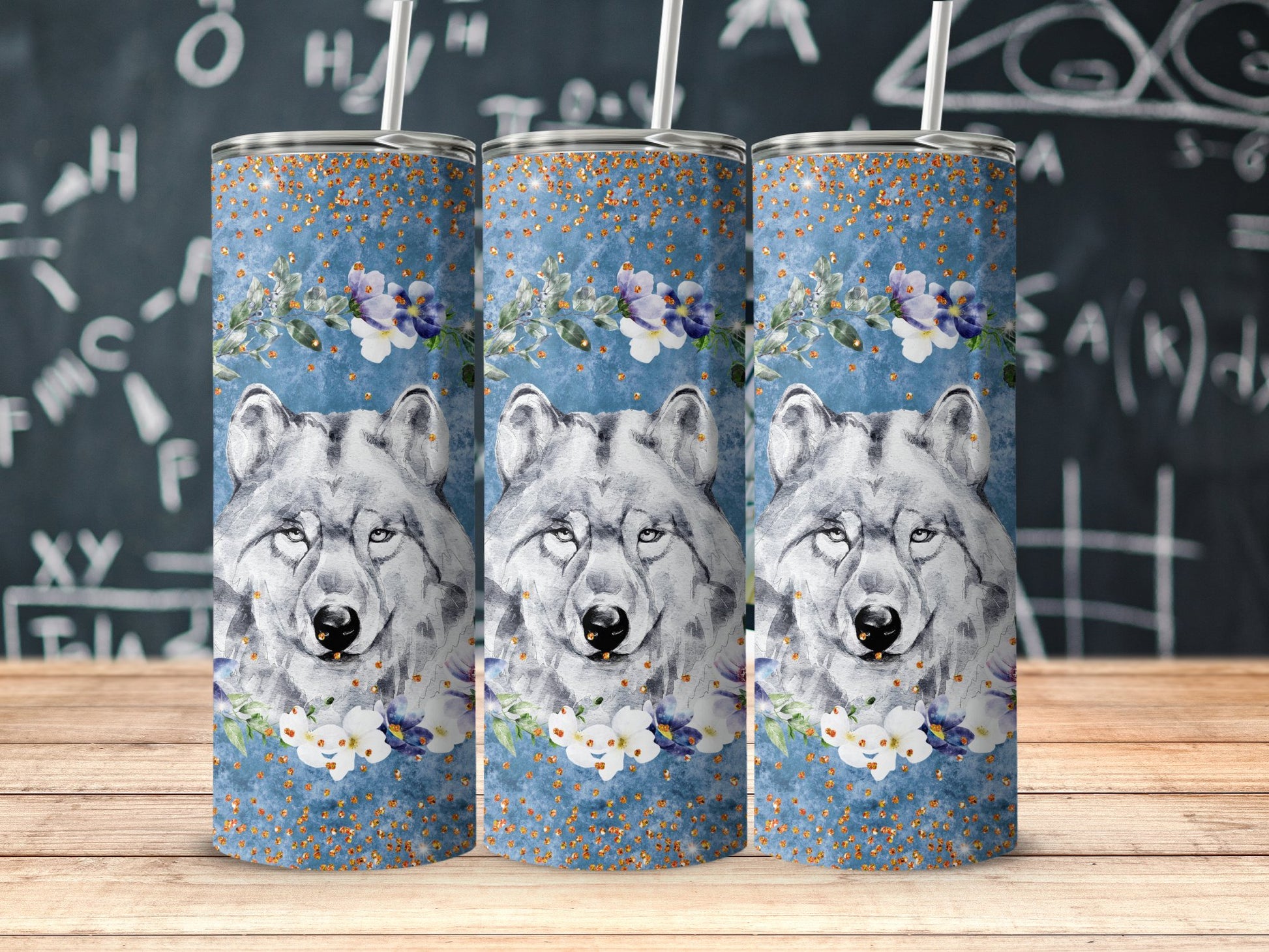 Wolf and Floral Design Tall Tumbler Product
