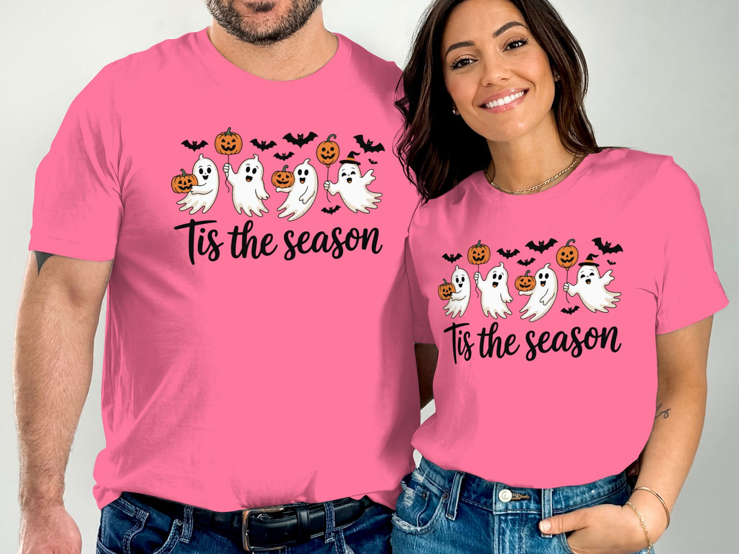Tis The Season Ghosts and Pumpkins Pink T-Shirt product type